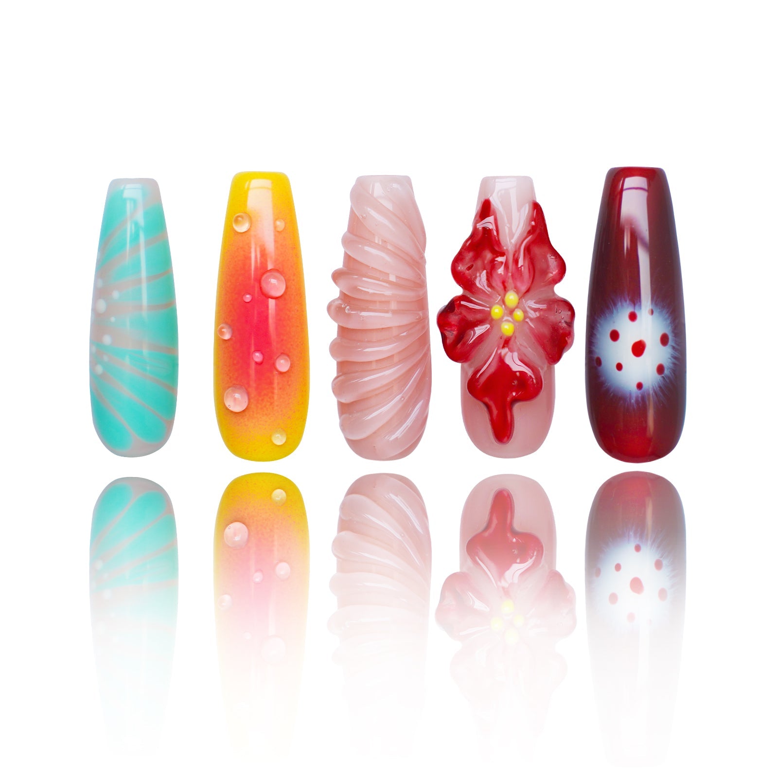 Siva Nail, Tropical Splash, Artistic Summer, Handmade Coffin Press On Nails