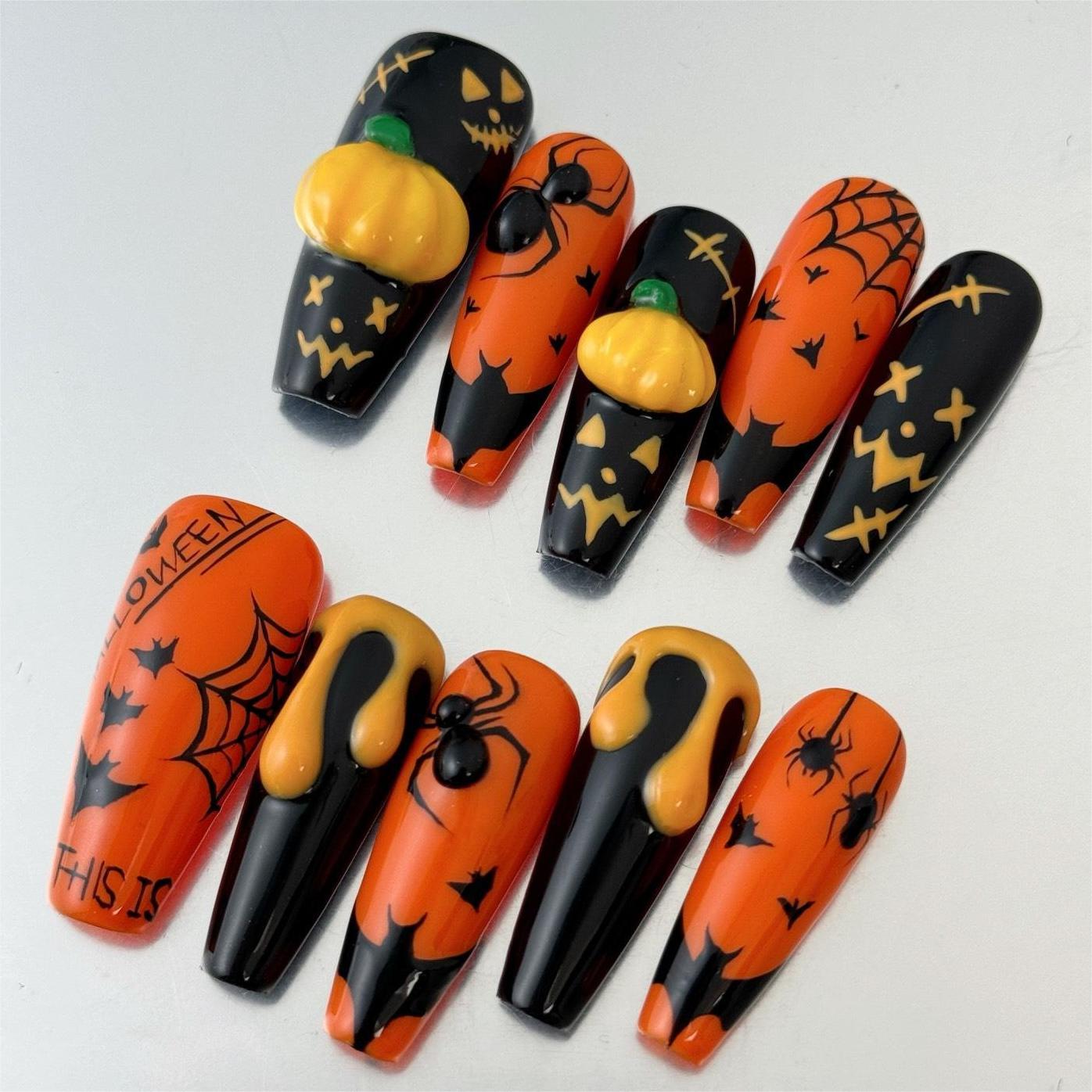 Siva Nail, Haunted Pumpkin, Spooky Glam, Handmade Press on Nails