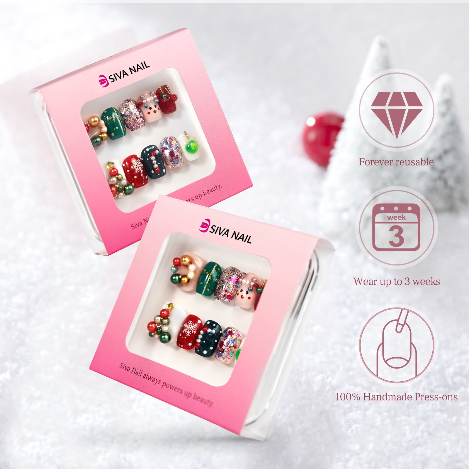 Siva Nail, Holiday Magic, Winter Wonderland, Handmade Press on Nails