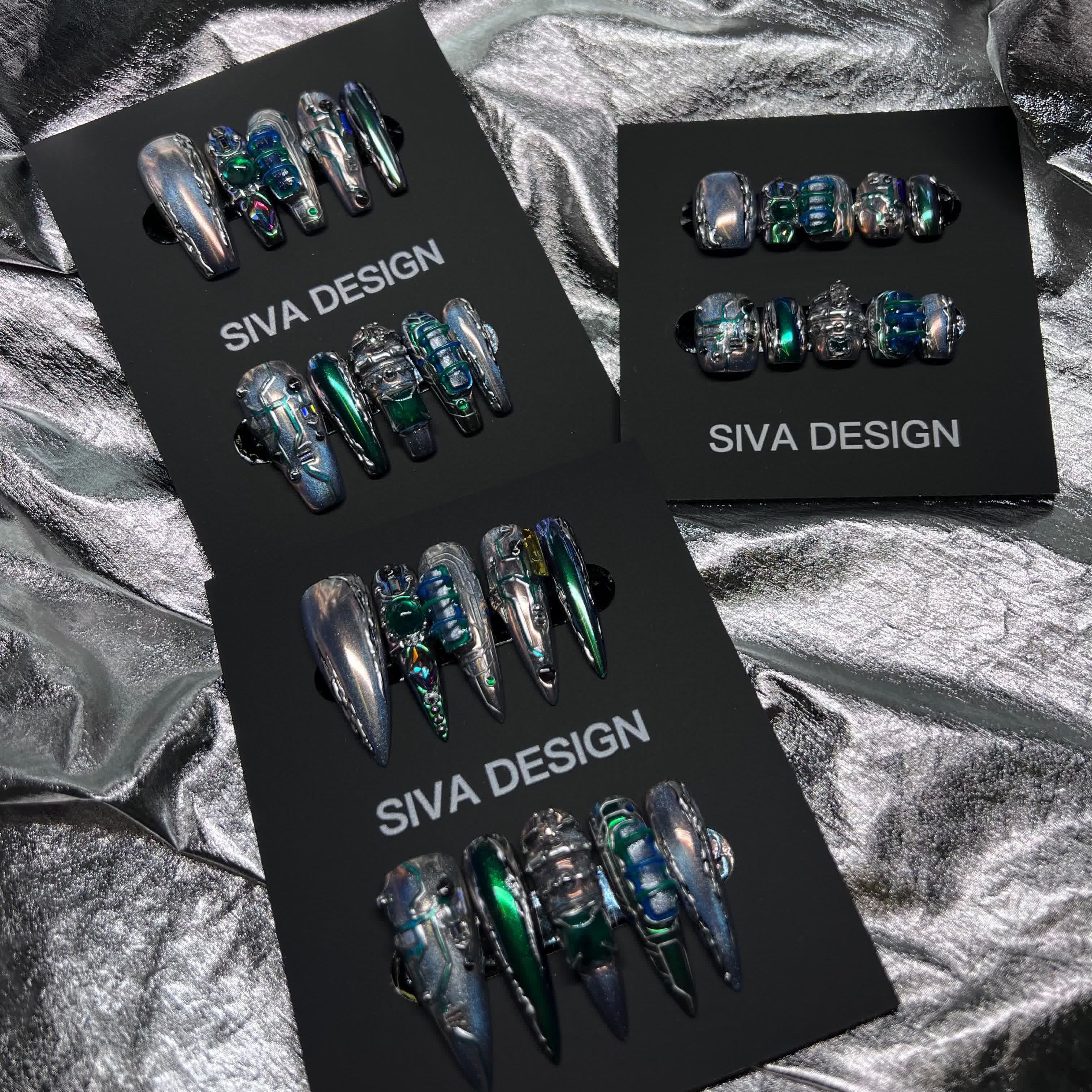 Siva Nail, Cyber Glow, Futuristic Handmade Press on Nails