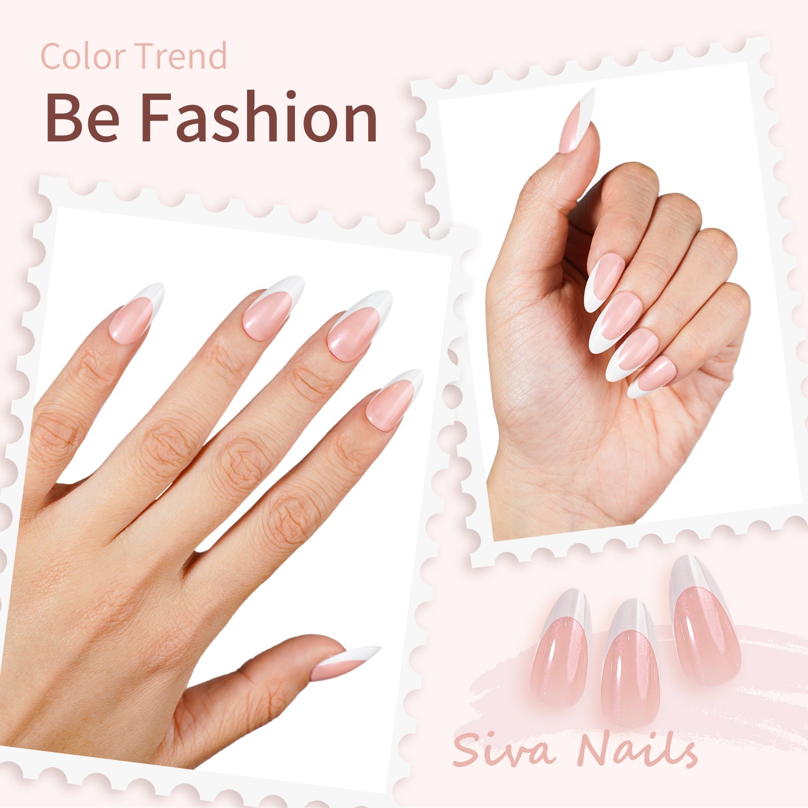 Siva Nail, Radiant Veil, 24 Pieces French Tip Press on Nails