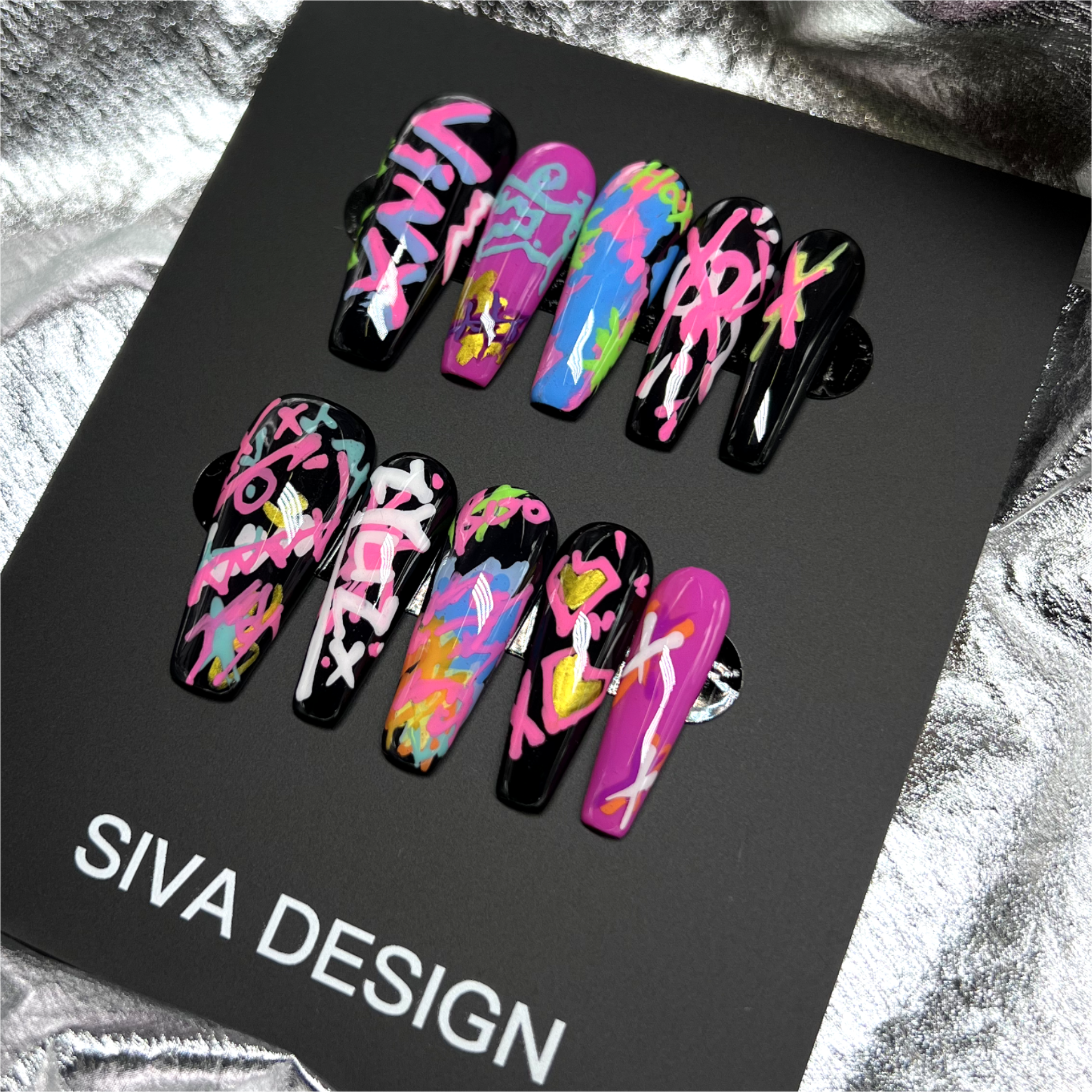 Siva Nail, Neon Groove, Graffiti Style, Handmade Press on Nails