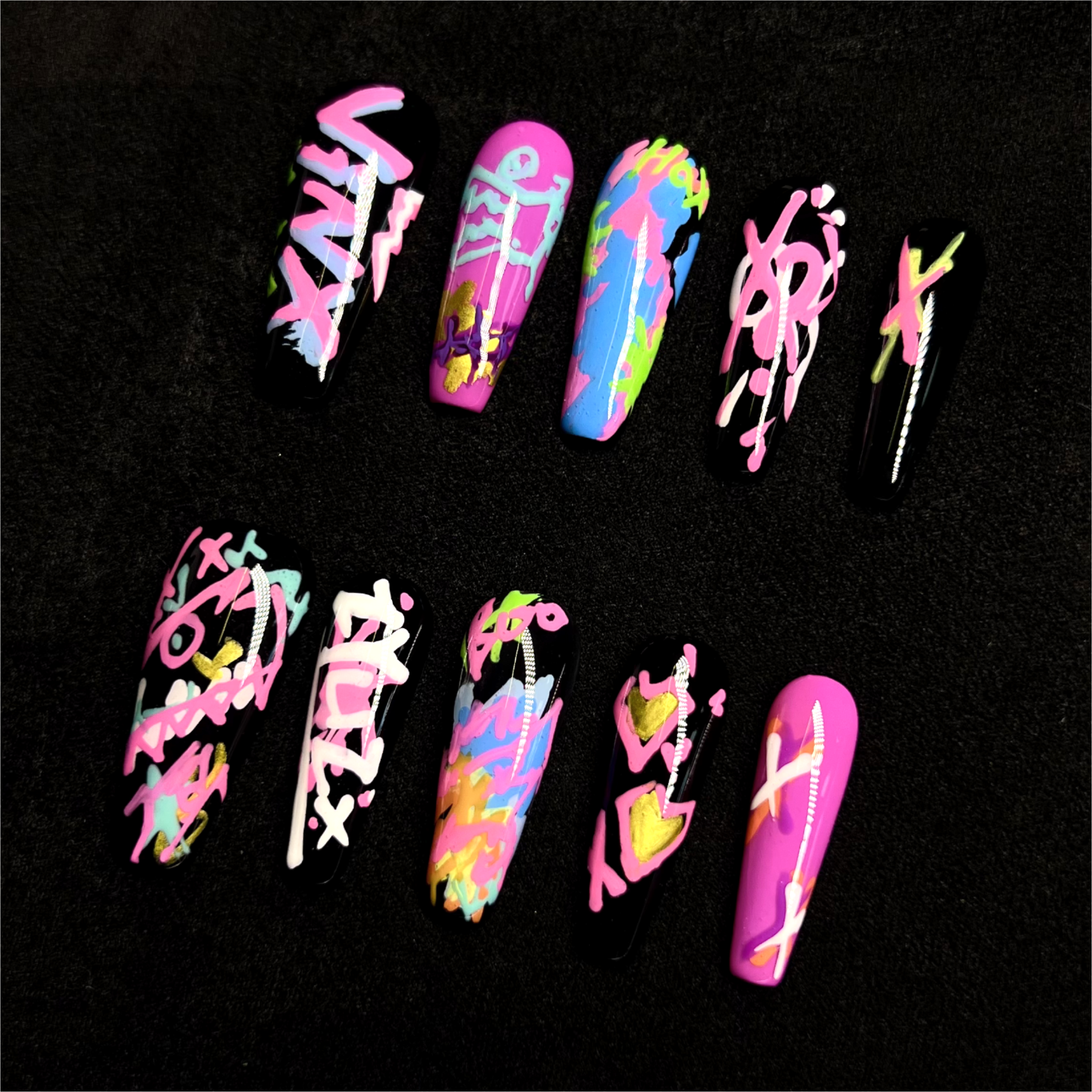 Siva Nail, Neon Groove, Graffiti Style, Handmade Press on Nails