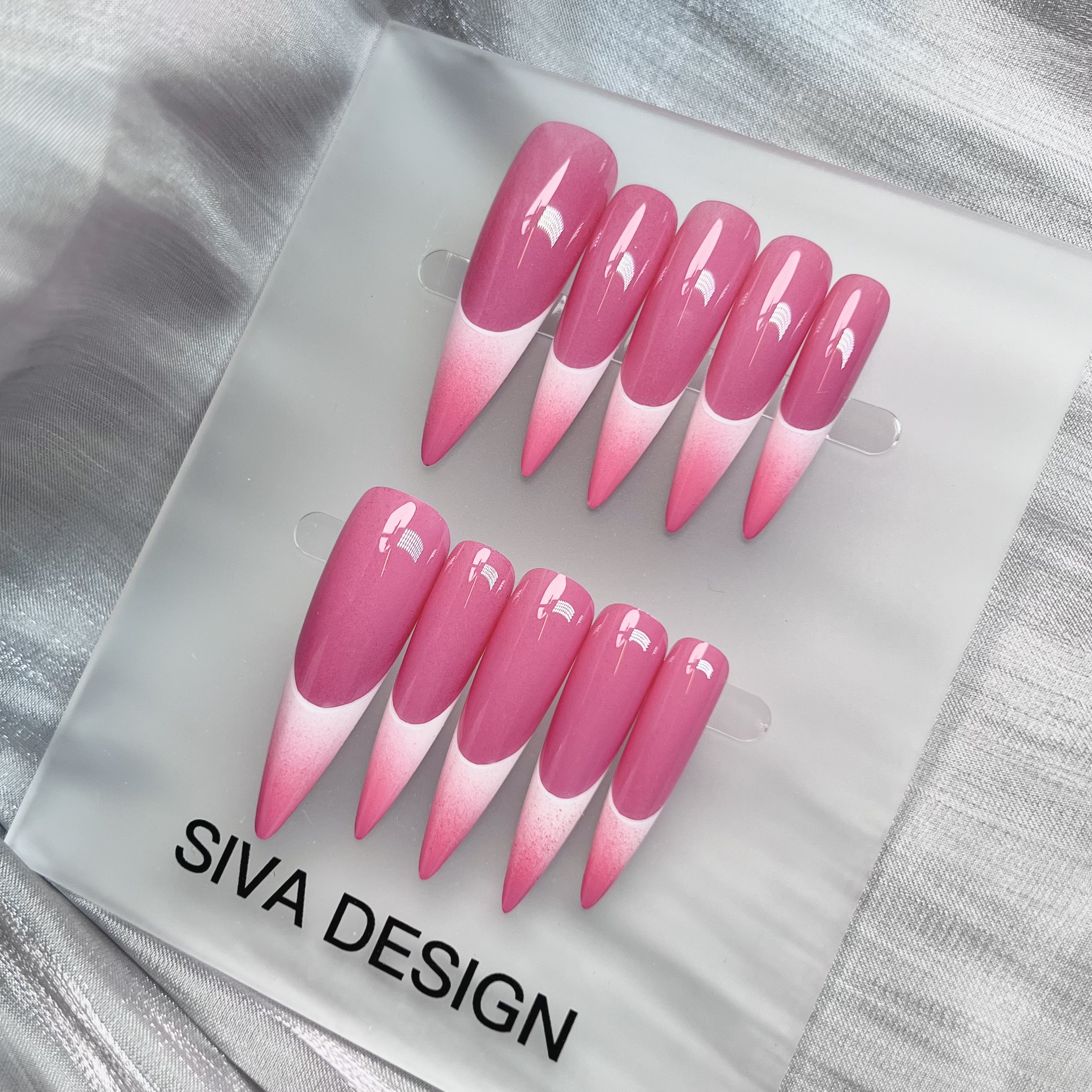 Siva Nail, Lunar Shee(Pink), French Style, Handmade Press on Nails