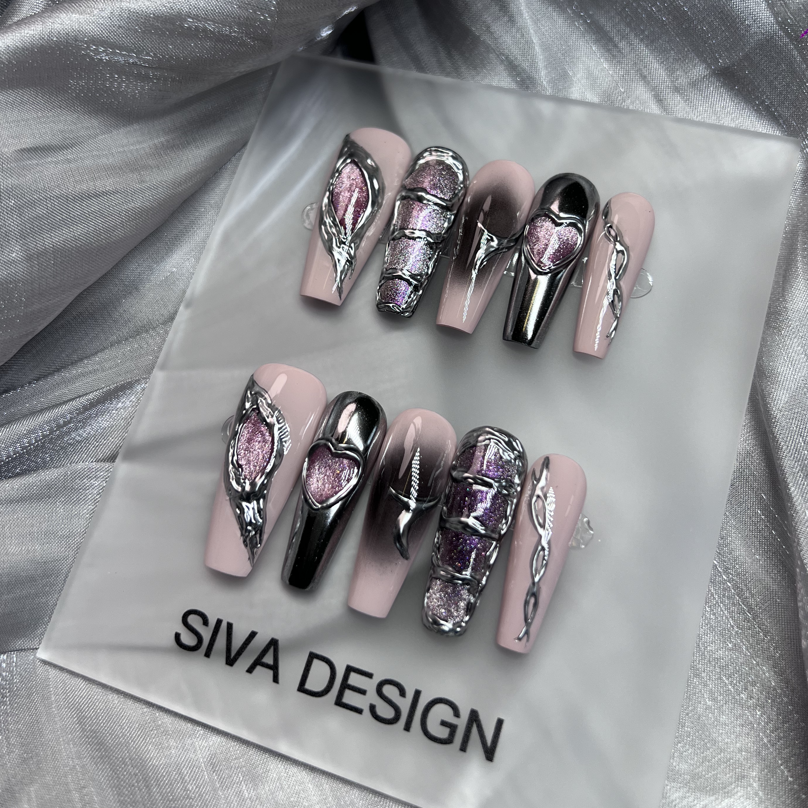 Siva Nail, Planet 301, Metallic Chrome, Handmade Press on Nails