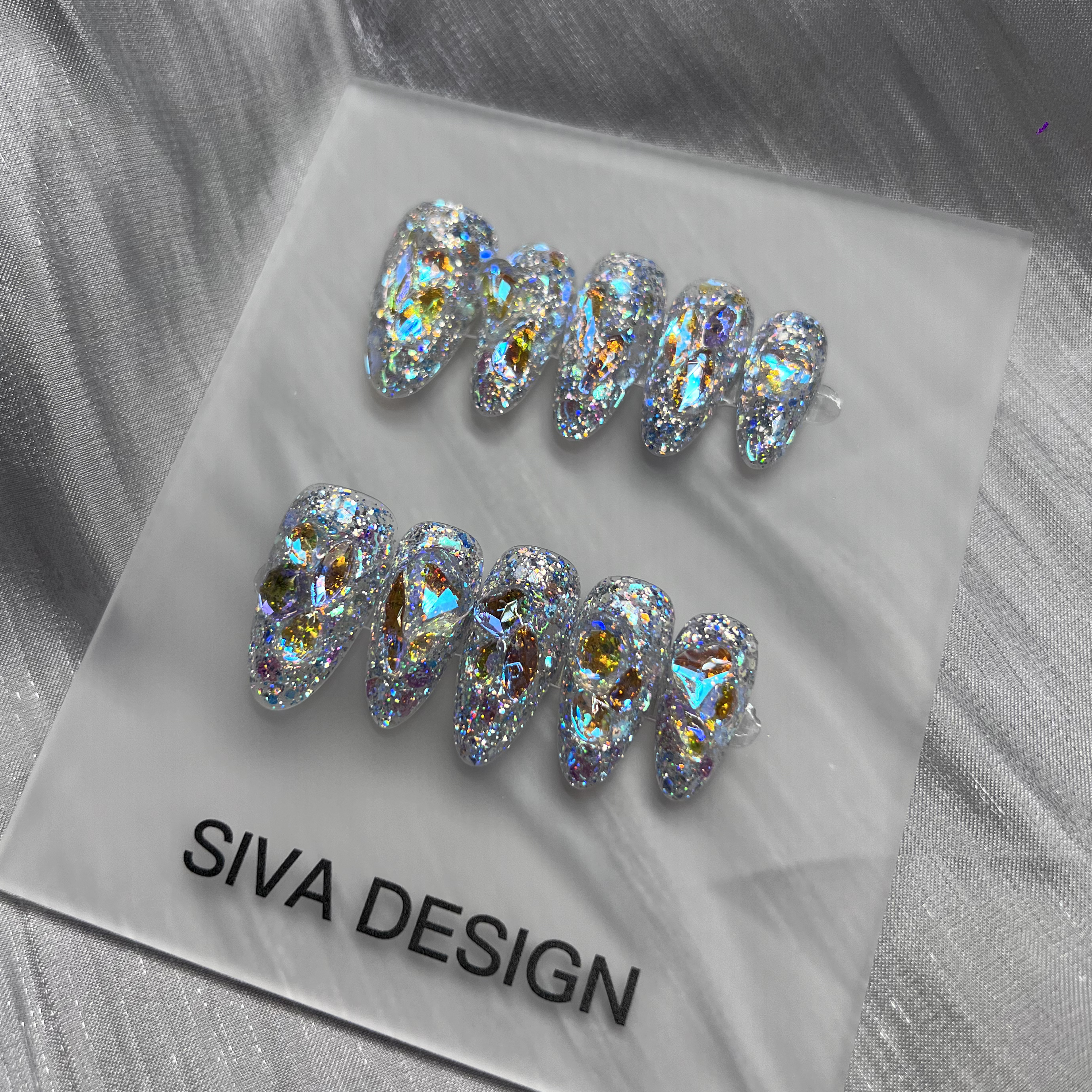 Siva Nail, Stardust Glimmers, Iridescent Sparkle, Handmade Press on Nails