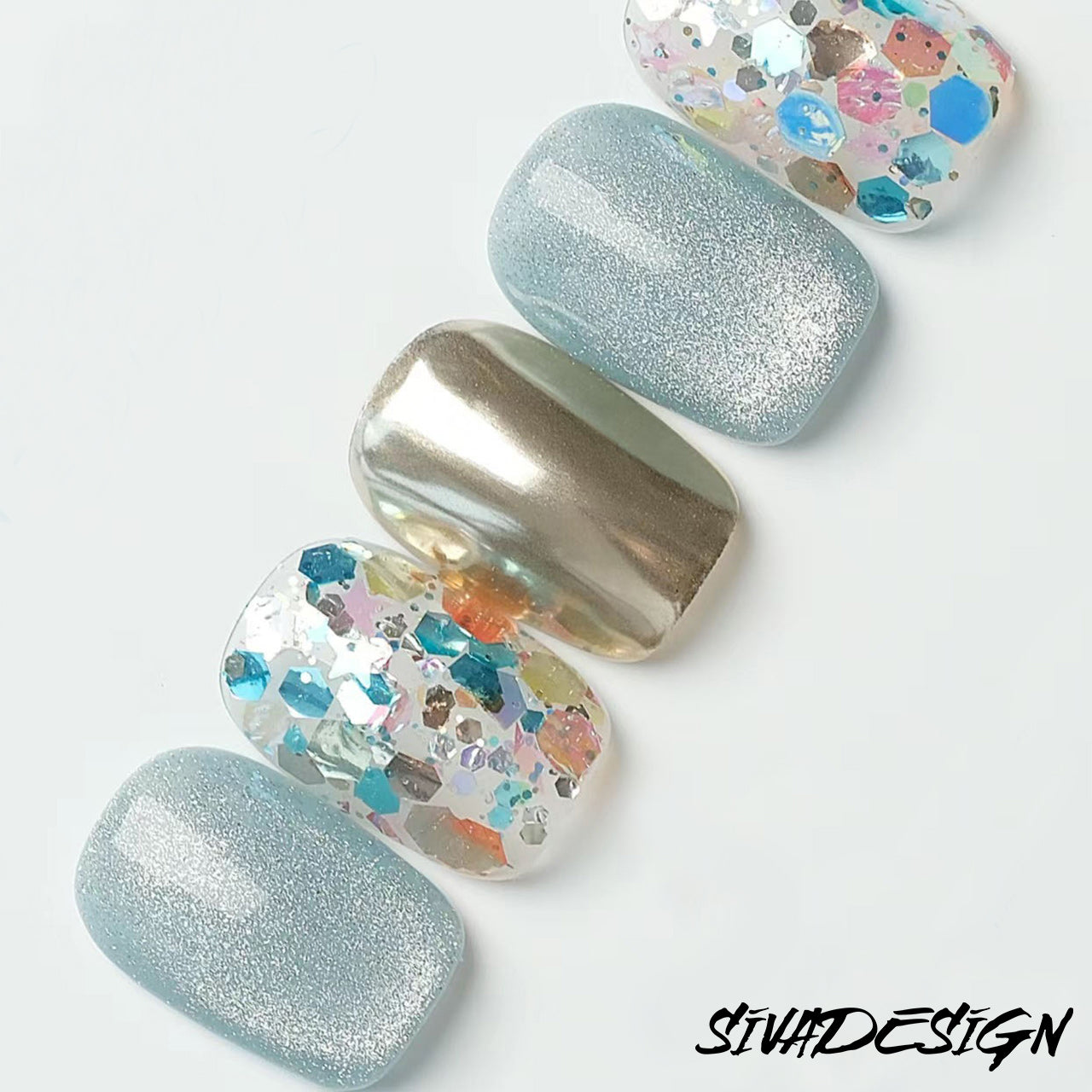 Siva Nail, Stardust Soiree, Glittering Night, Handmade Press on Nails