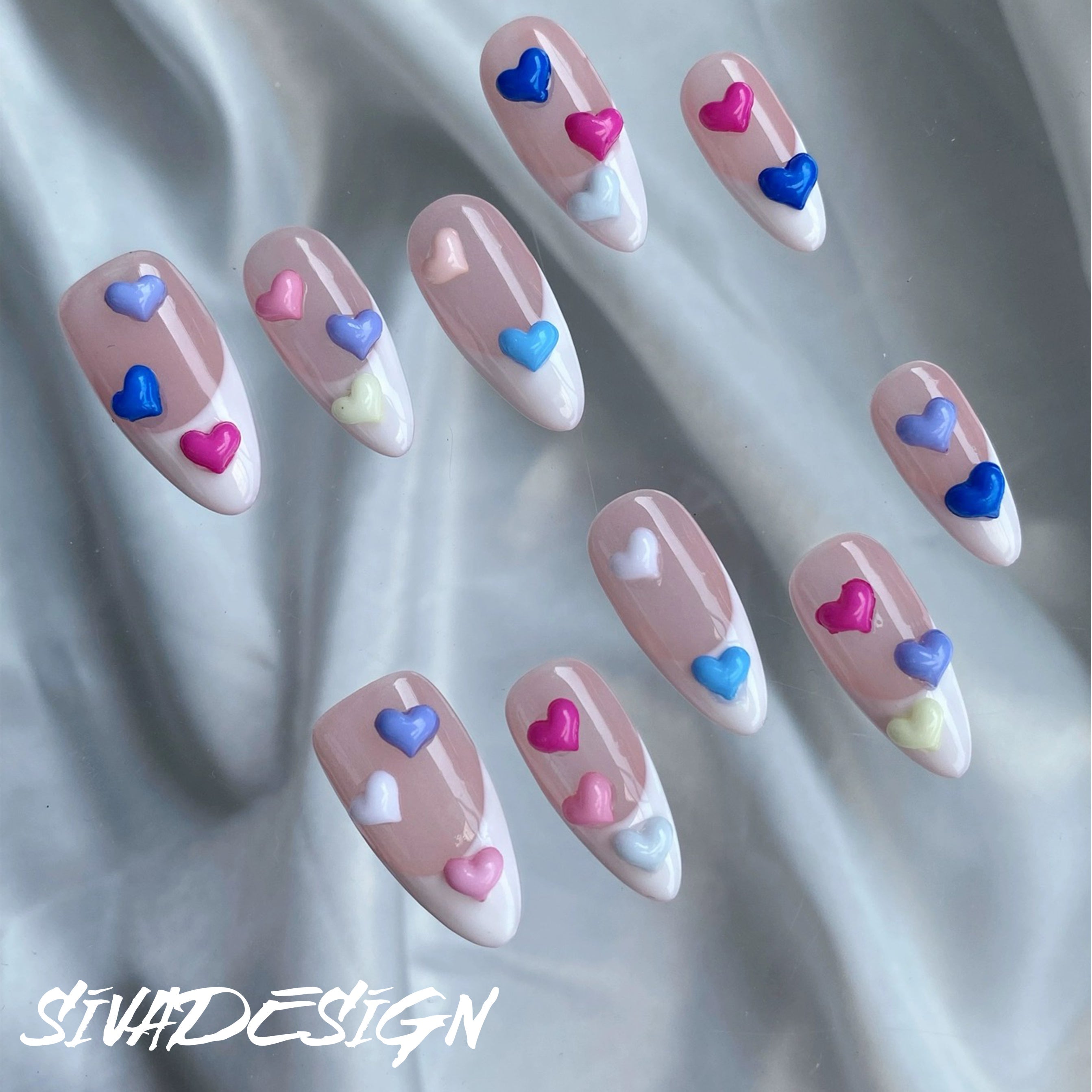 Siva Nail, Sweetheart Skies, Pastel Love, Handmade Press on Nails