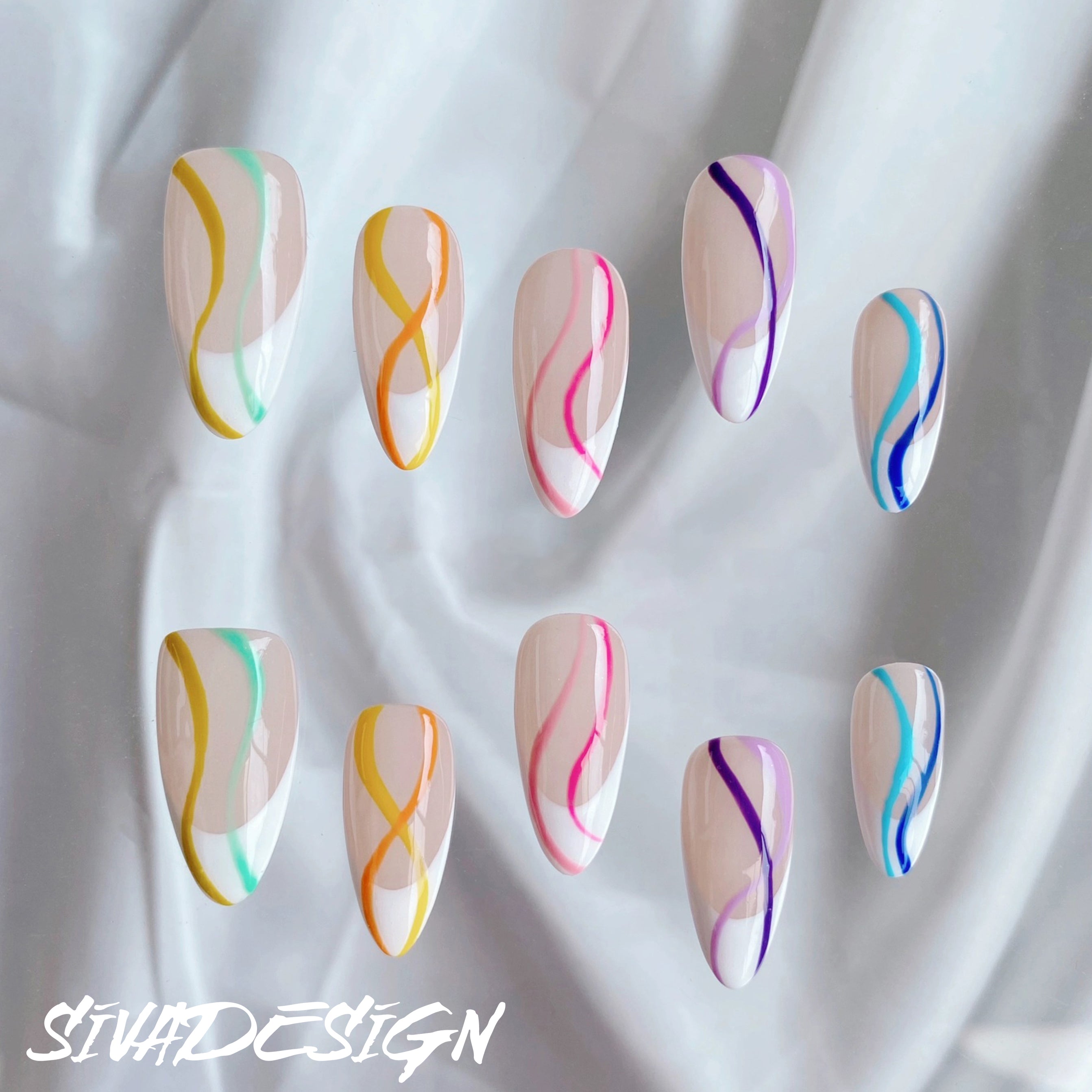 Siva Nail, Eternal Twist, Colorful Wave Handmade Press on Nails