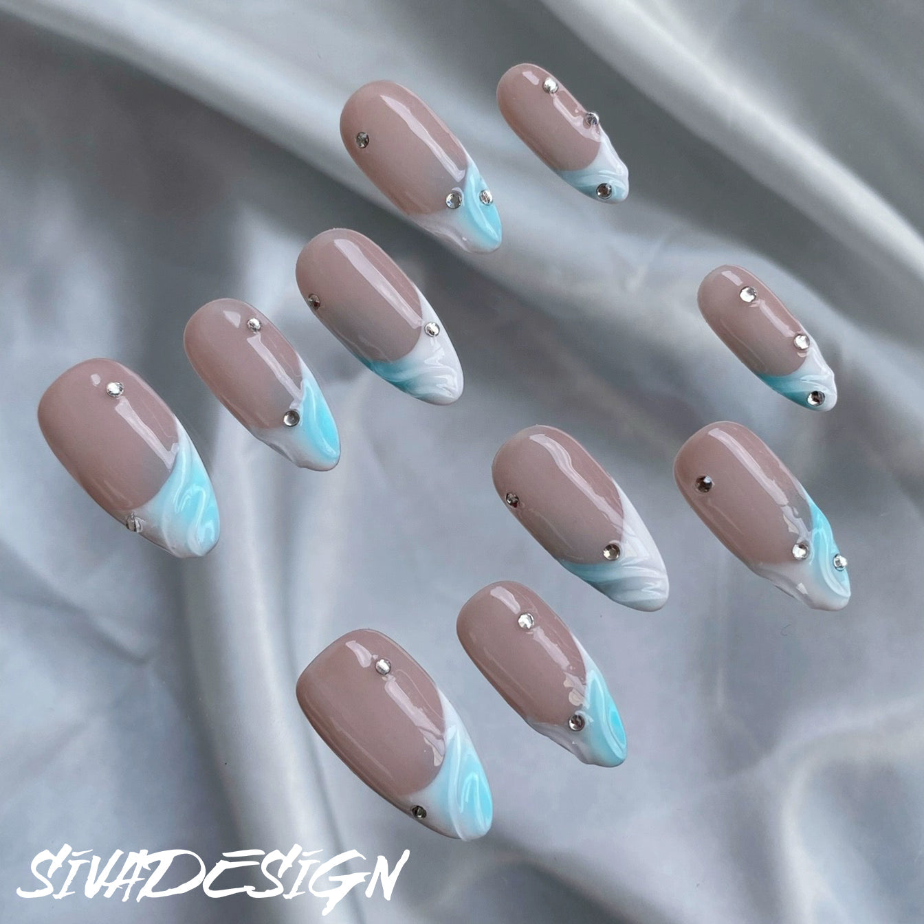 Siva Nail, Mystic Wave, Elegant Handmade Press on Nails