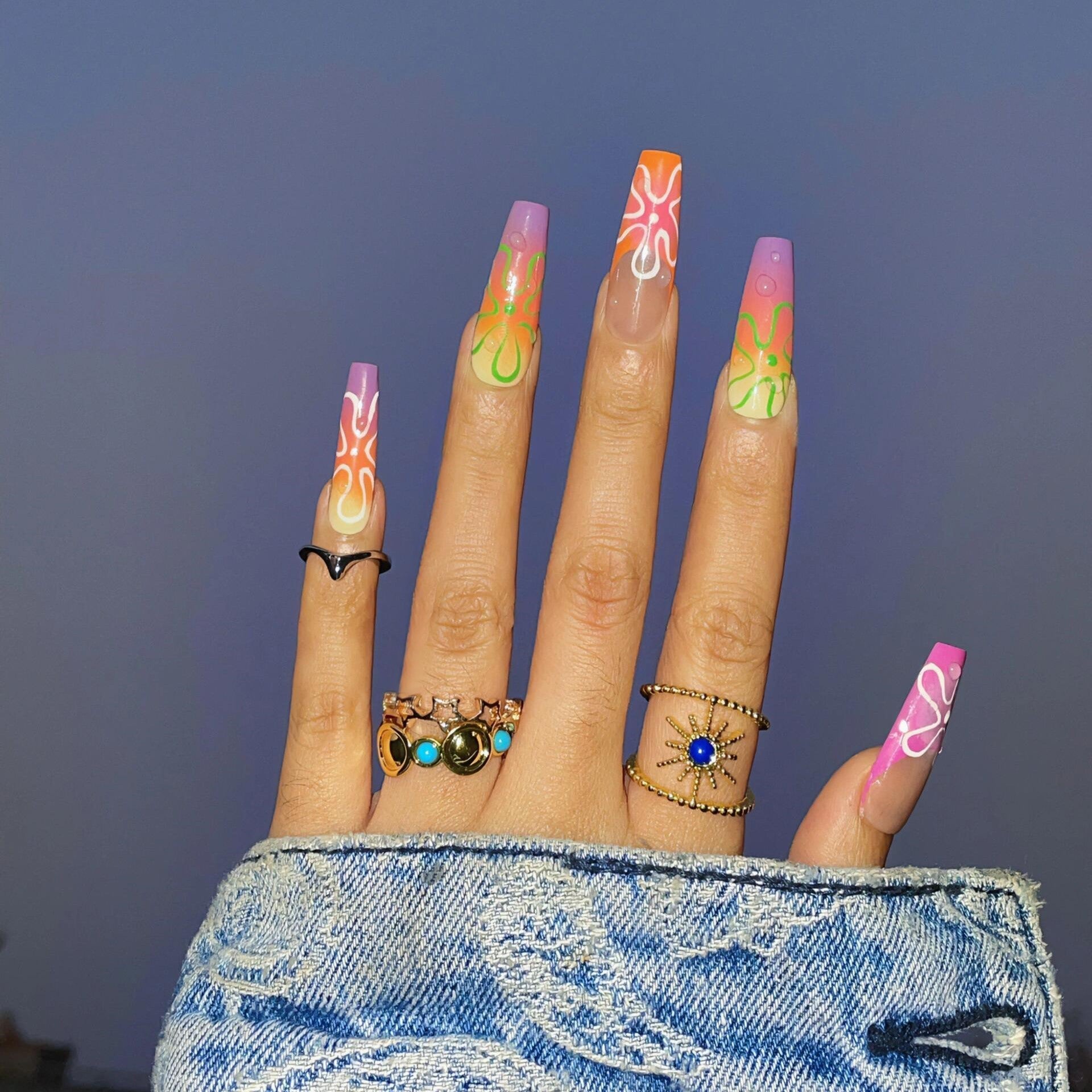 Siva Nail, Neon Nightfall, Vibrant Style Handmade Press on Nails