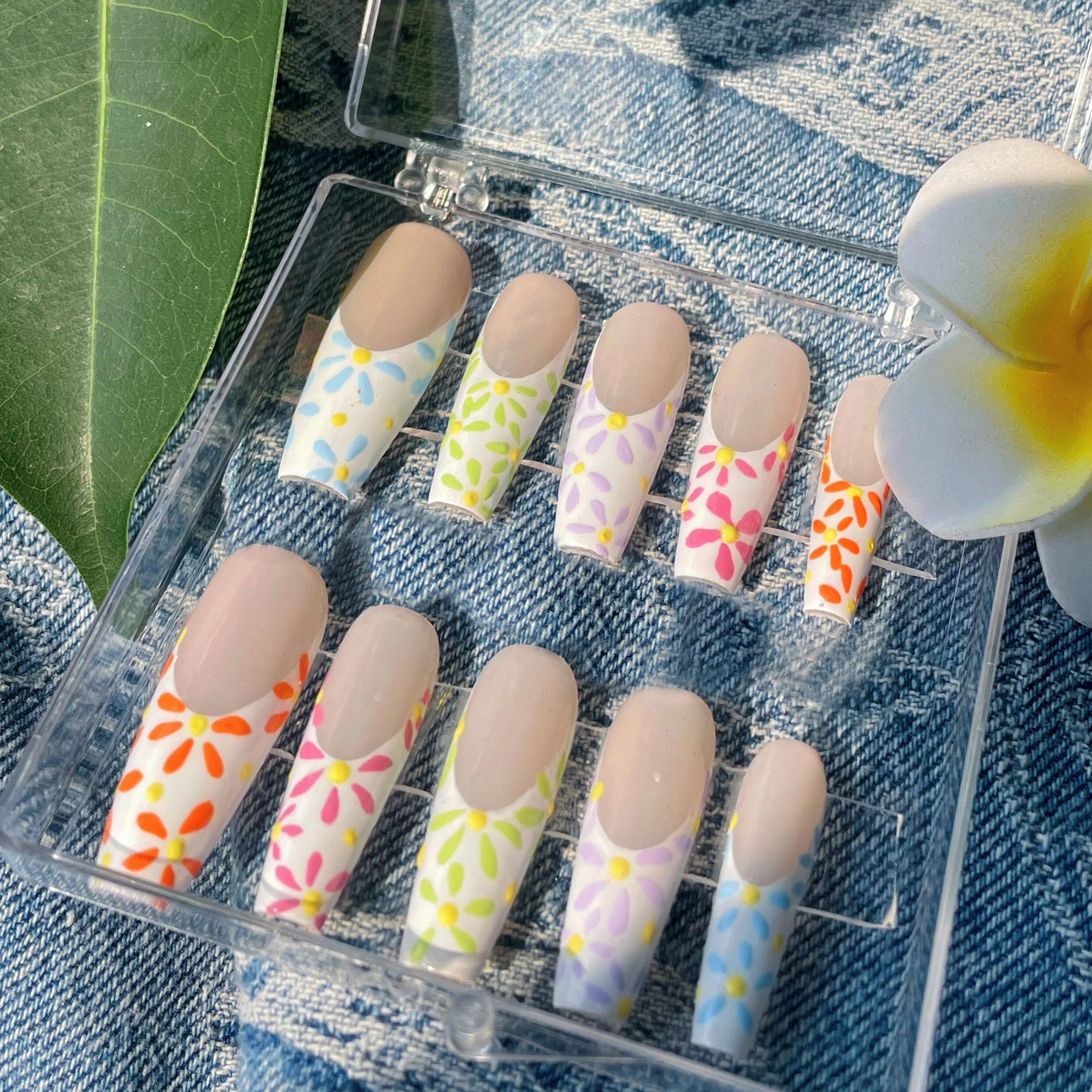 Siva Nail, Springtime Sonata, Vibrant Floral, Handmade Press on Nails