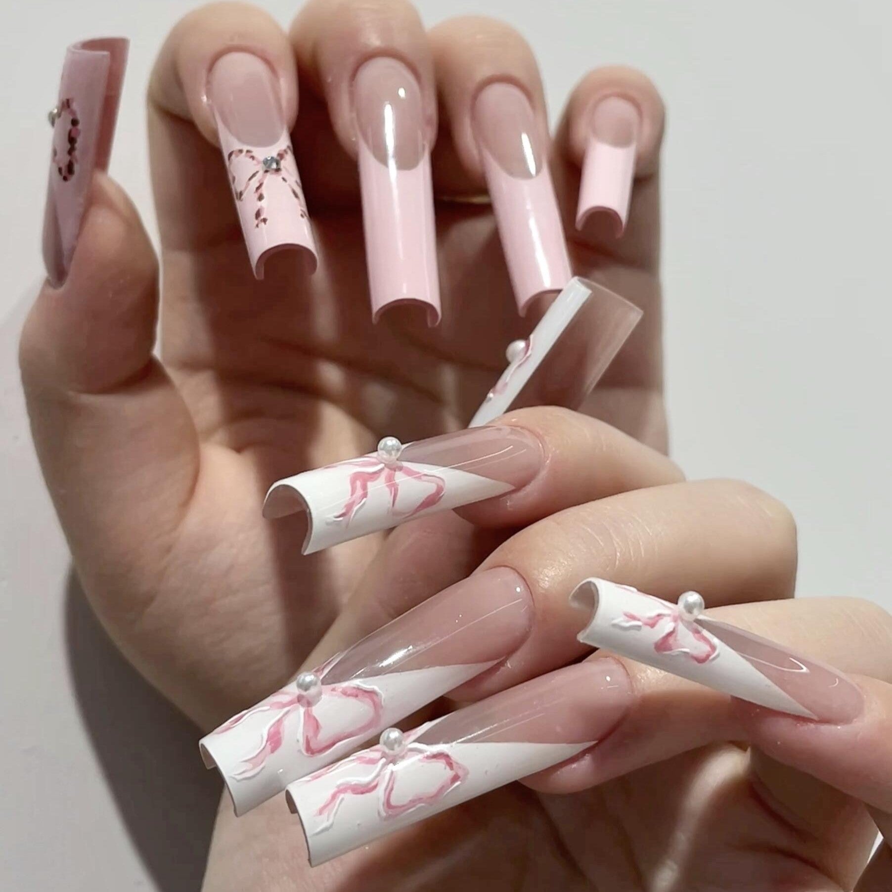 Siva Nail, Silken Swirls, Luxury Pink, Handmade Press on Nails