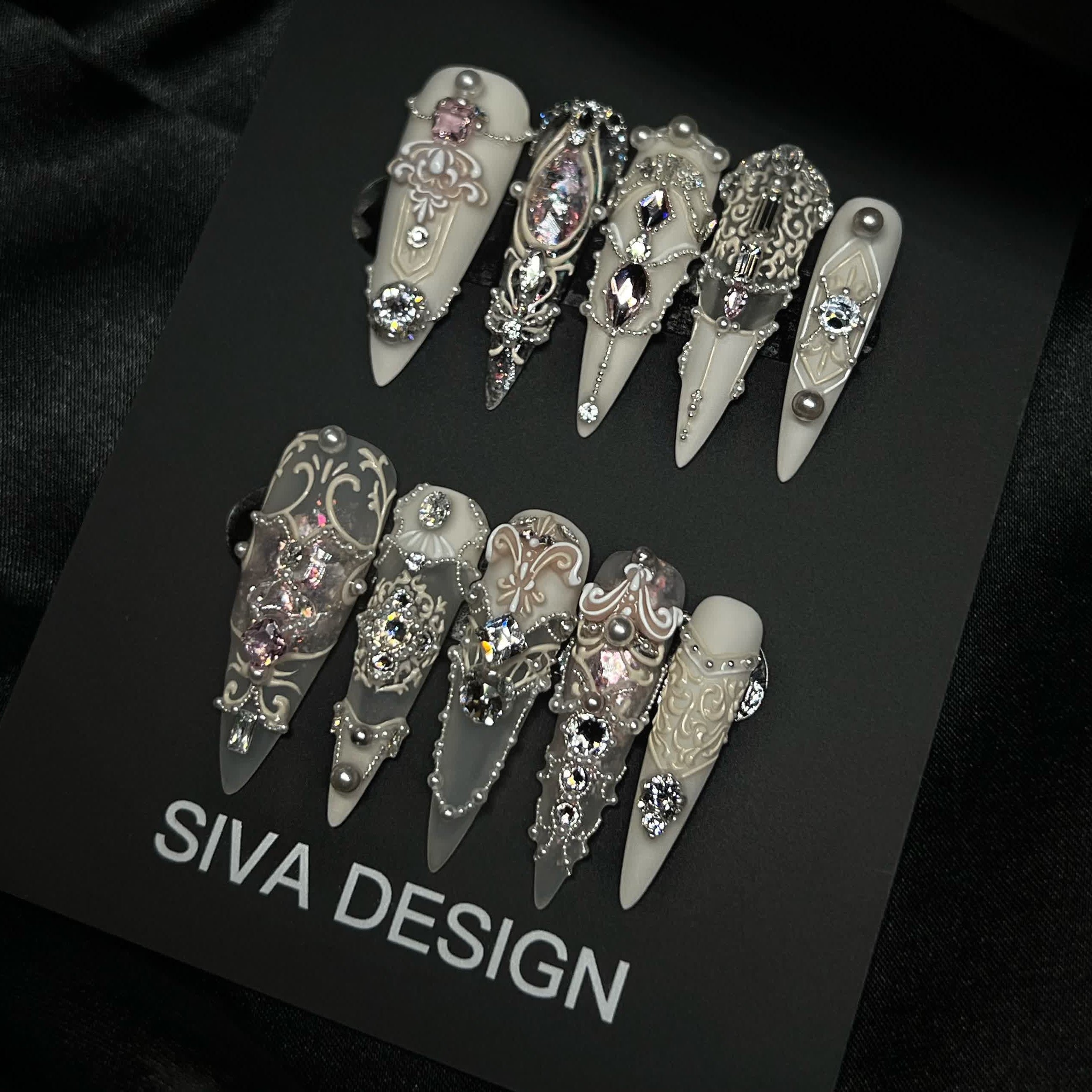 Siva Nail, Dark Majesty (Pink), Gothic Handmade Press on Nails