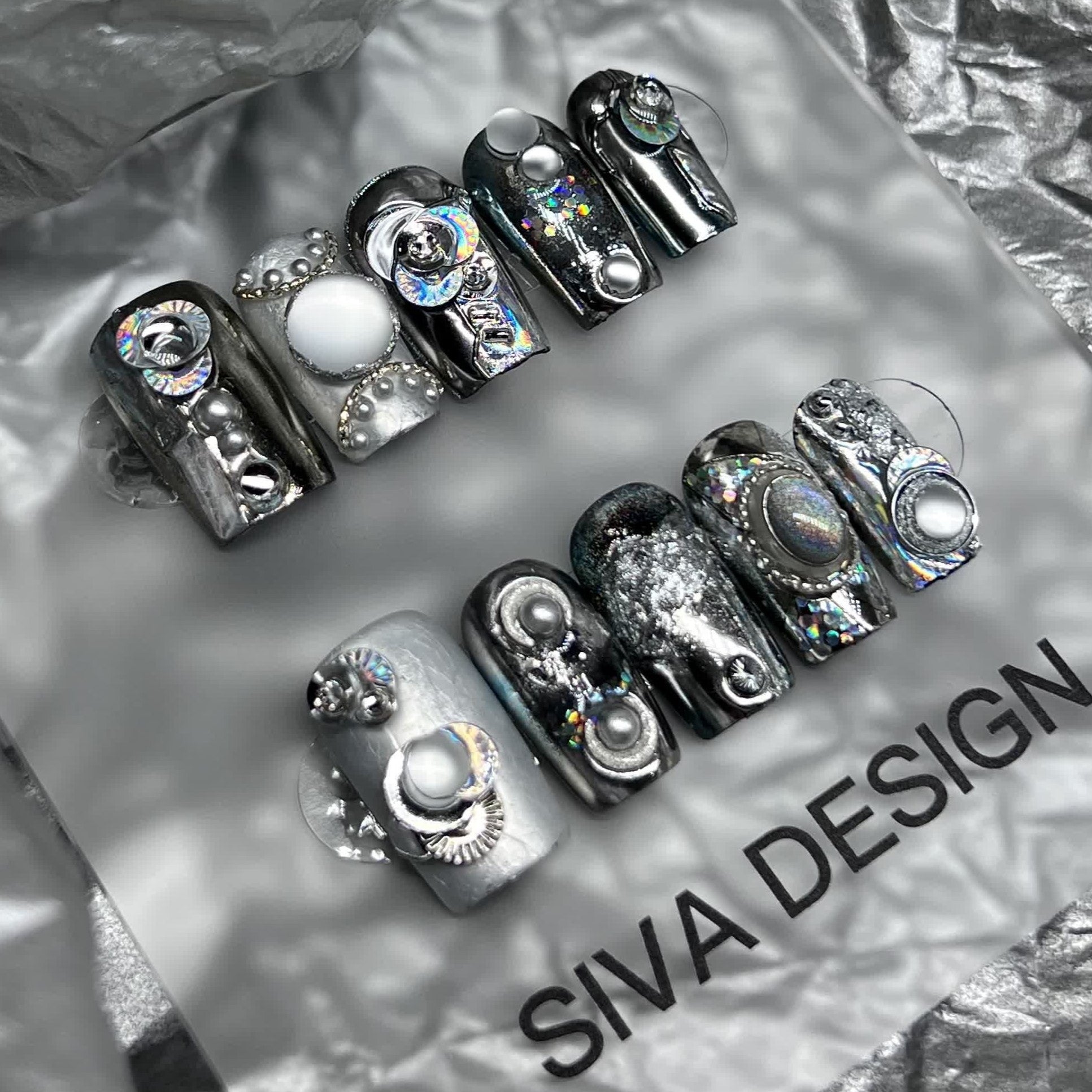 Siva Nail, Moonstone Mystery, Galactic Glam, Handmade Press on Nails