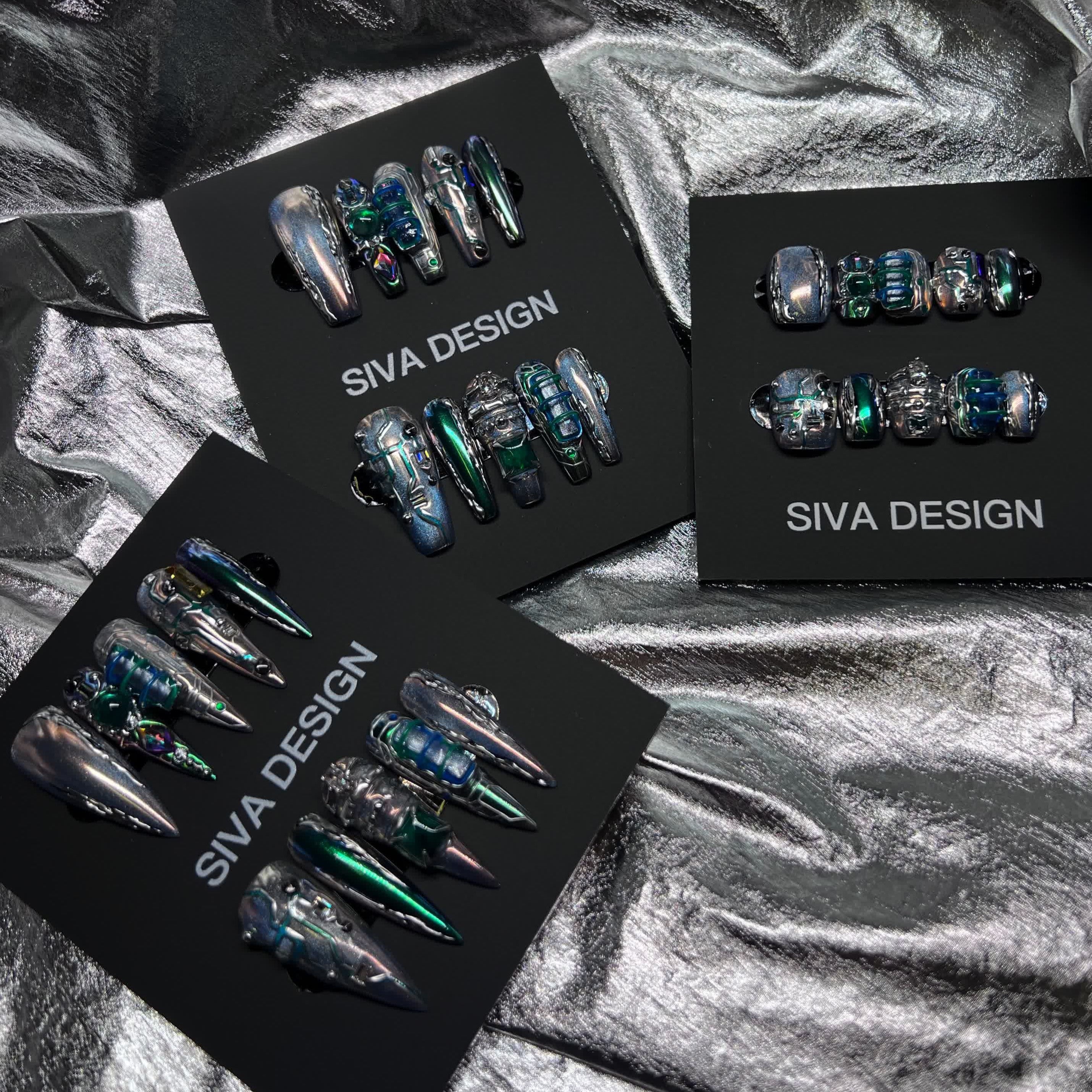 Siva Nail, Cyber Glow, Futuristic Handmade Press on Nails