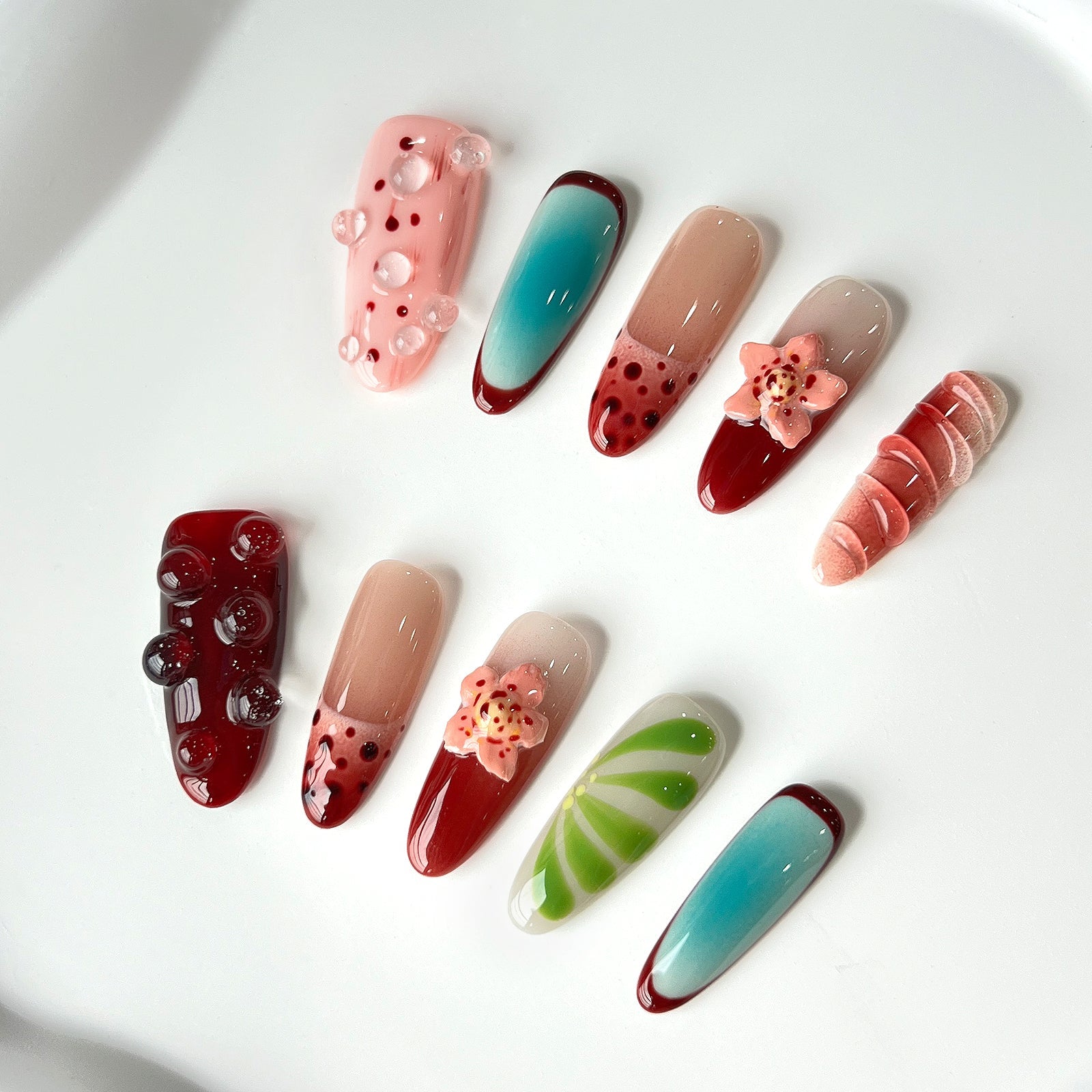 Siva Nail, Whimsical Bloom, Artistic Floral, Handmade Press on Nails