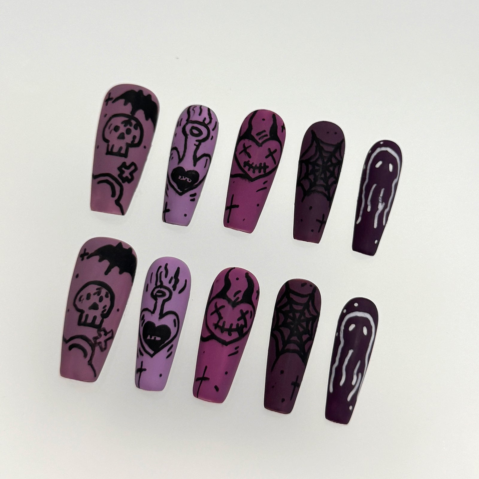 Siva Nail, Spooky Glyphs, Halloween Vibes, Handmade Press on Nails