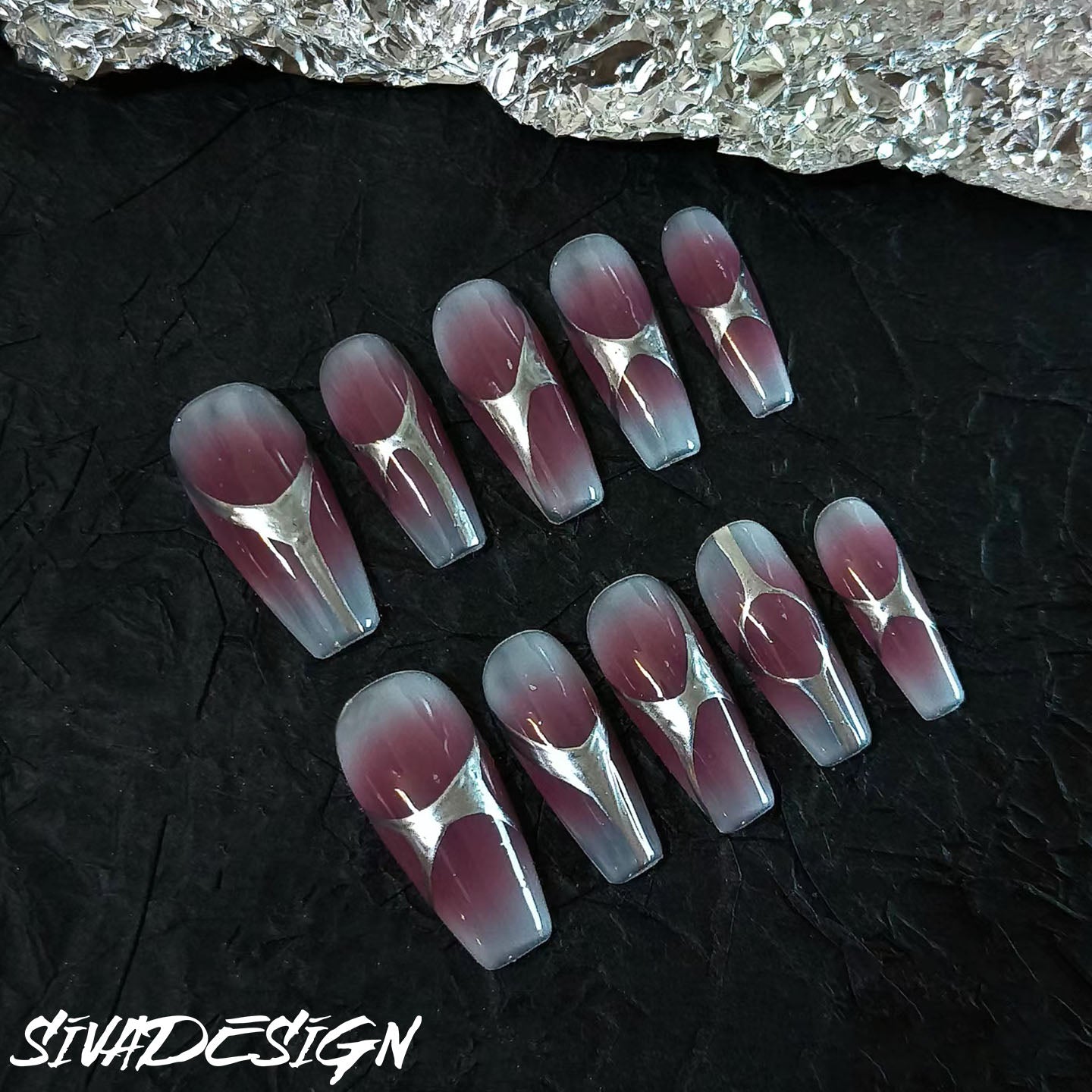 Siva Nail, Solar Eclipse, Mystical Glow, Handmade Press on Nails