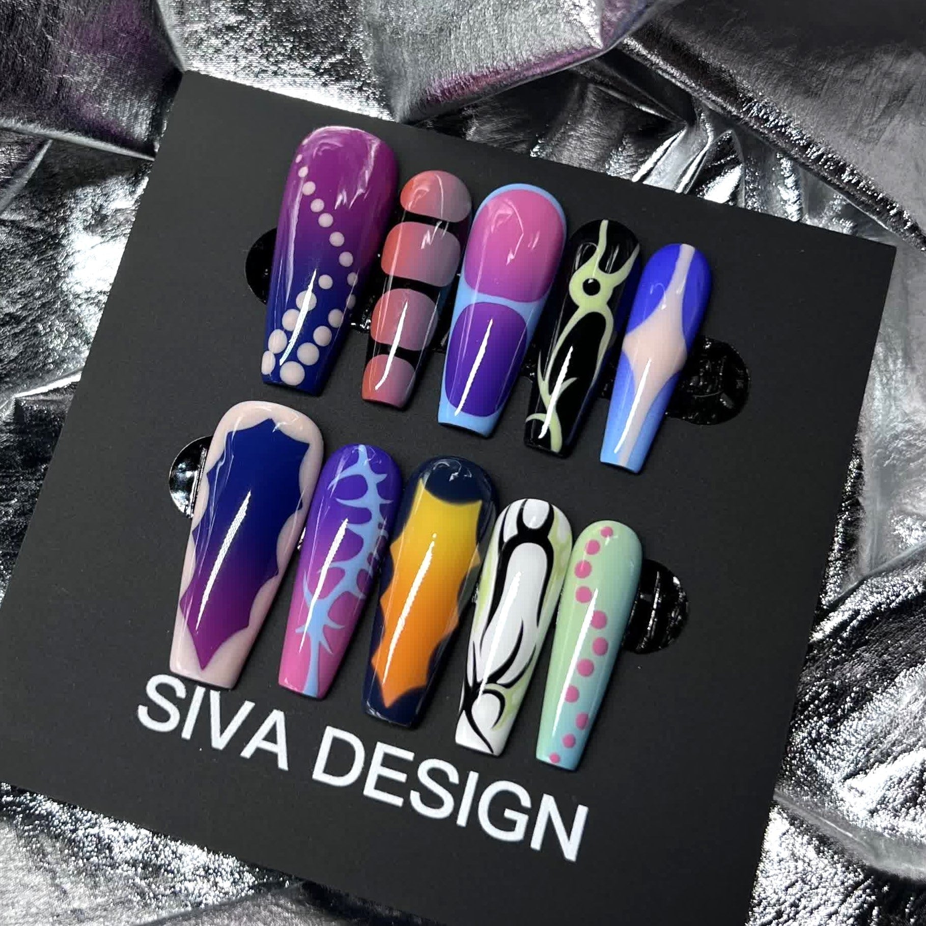 Siva Nail, Pop Art Pizzazz, Vibrant Glam, Handmade Press on Nails