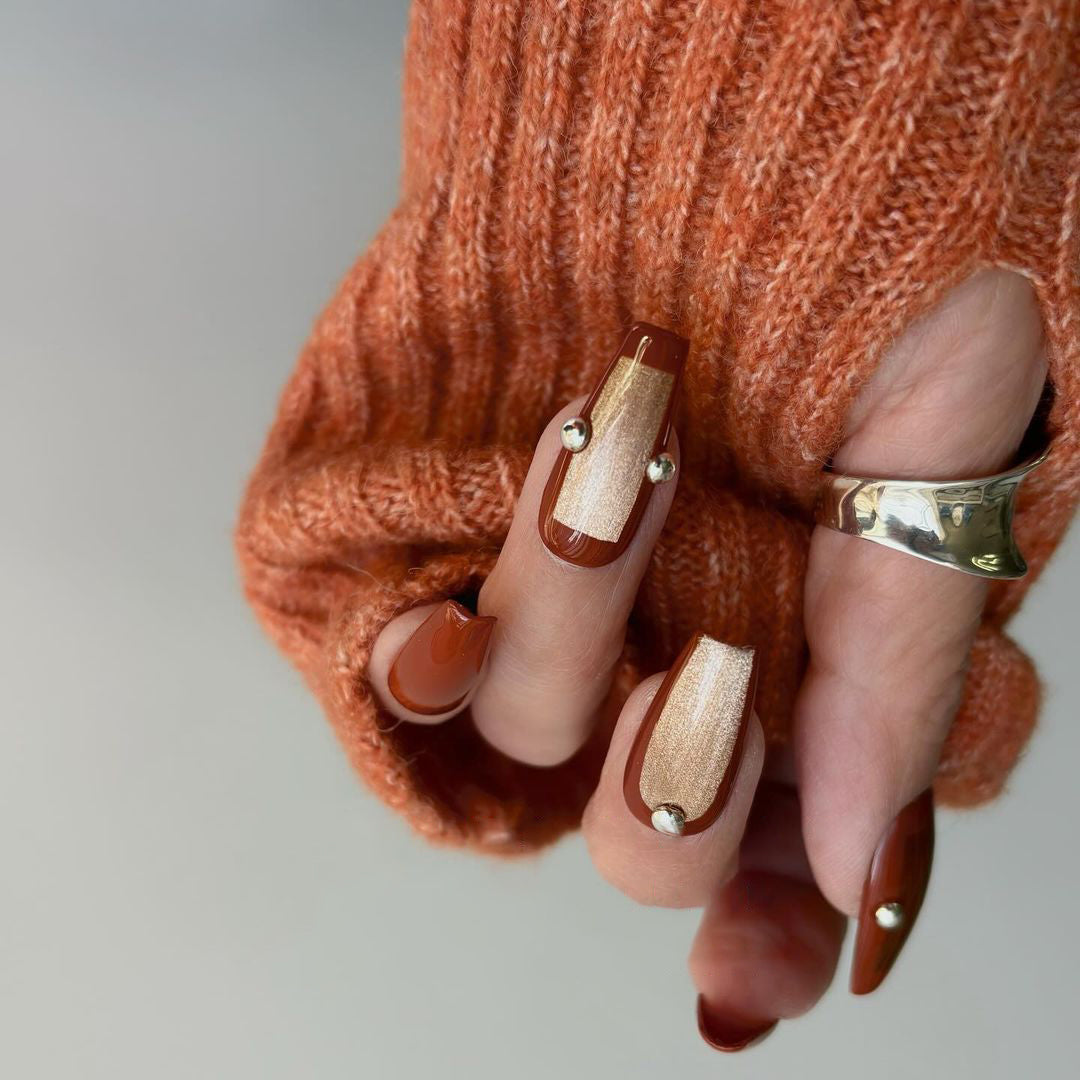 Siva Nail, Mocha Chic, Cozy Plaid, Handmade Press on Nails