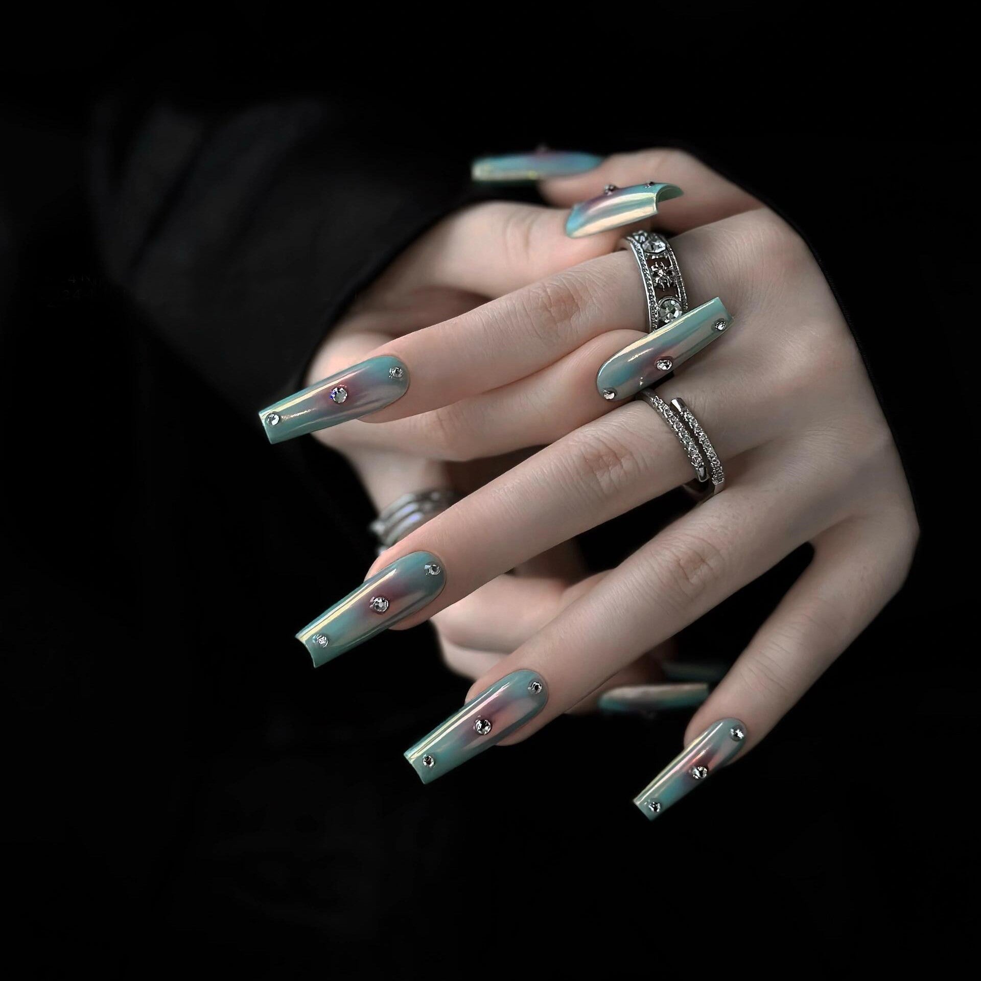 Siva Nail, Cyan Mist, Dreamy Elegance, Handmade Press on Nails