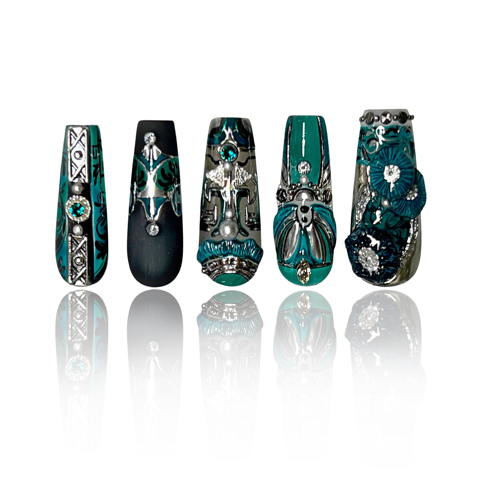 Siva Nail, Emerald Enchantment, Gothic Handmade Press on Nails