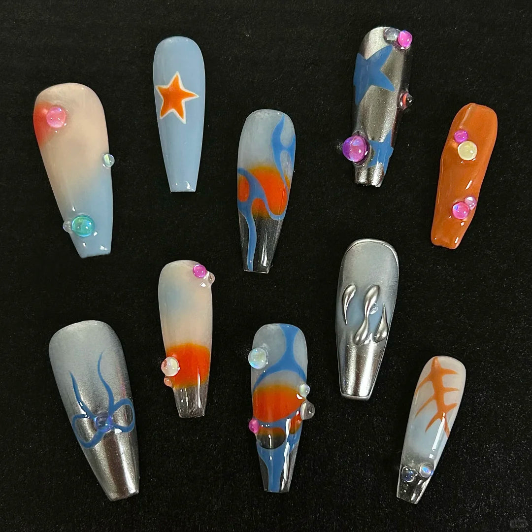 Siva Nail, Bright Swirl, Playfully Artistic, Handmade Press on Nails