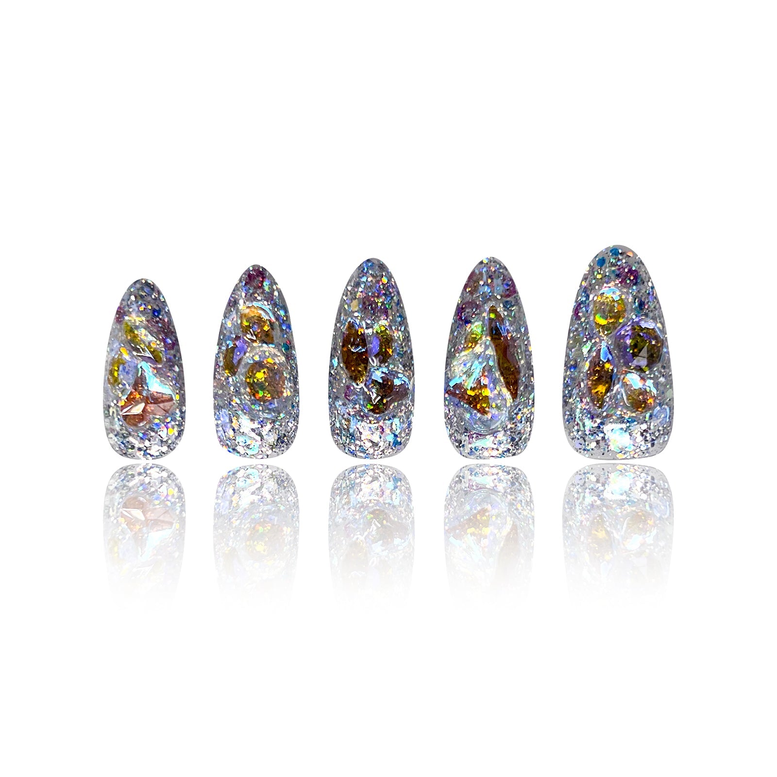 Siva Nail, Stardust Glimmers, Iridescent Sparkle, Handmade Press on Nails