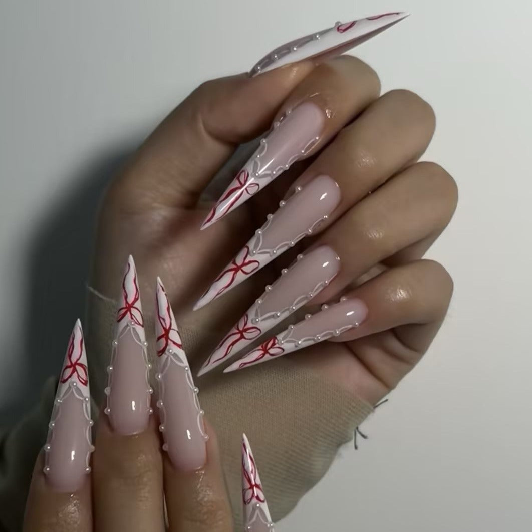 Siva Nail, Ribbon Lace, Stiletto Handmade Press on Nails