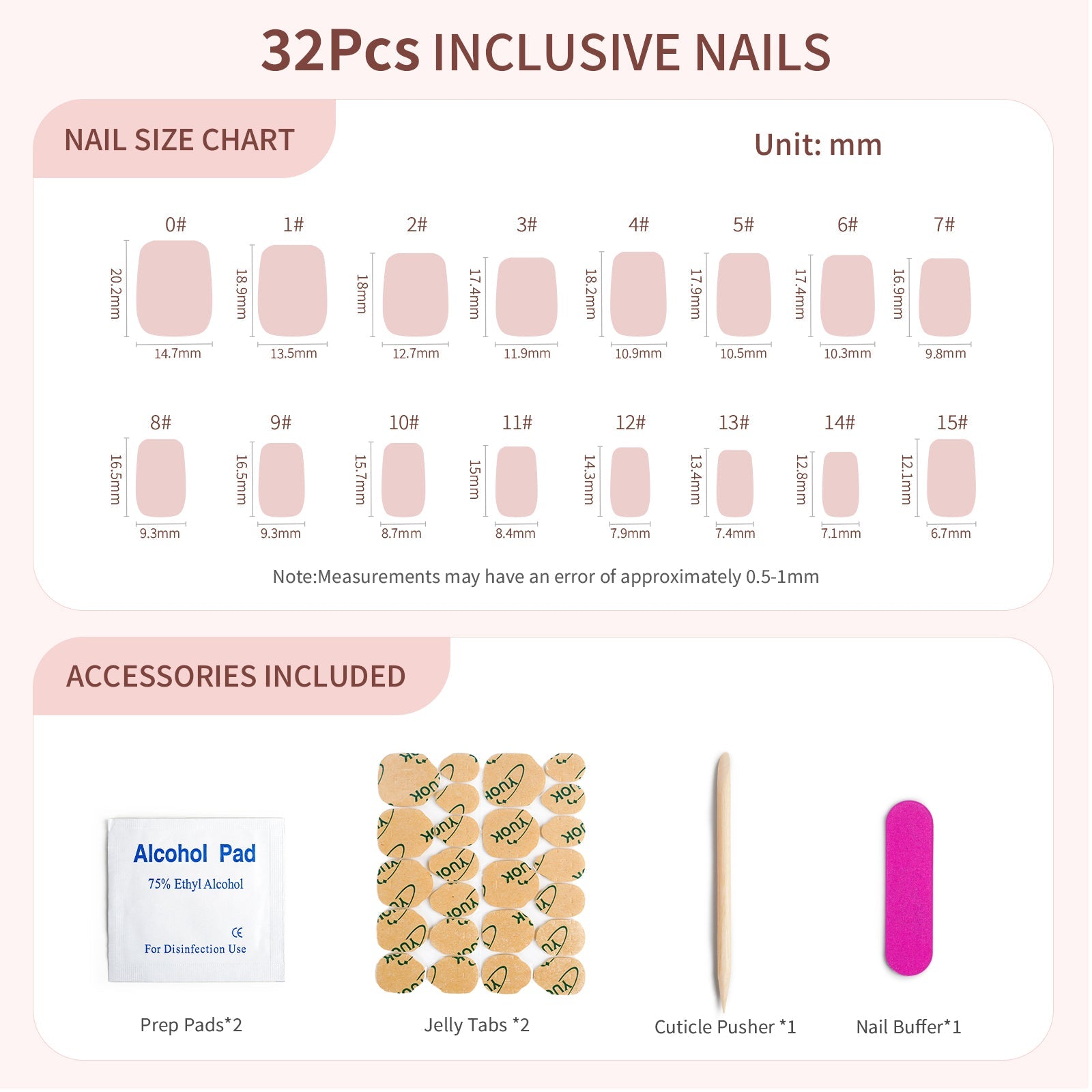 Siva Nail, Short Square Press On Nails, Nude Pink Ombre Squoval White French Tip Nails, Hard Thick Gel Press On Nails, 32PCS, 16 Sizes