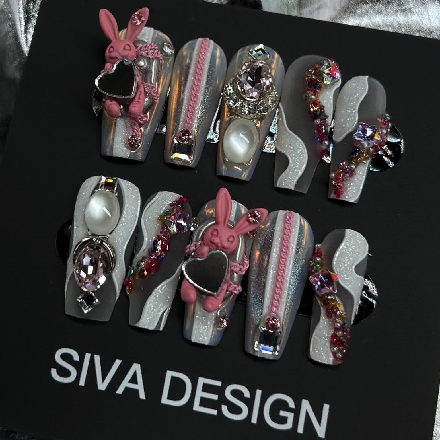 Siva Nail, Rabbit (Pink), Chic Handmade Press on Nails