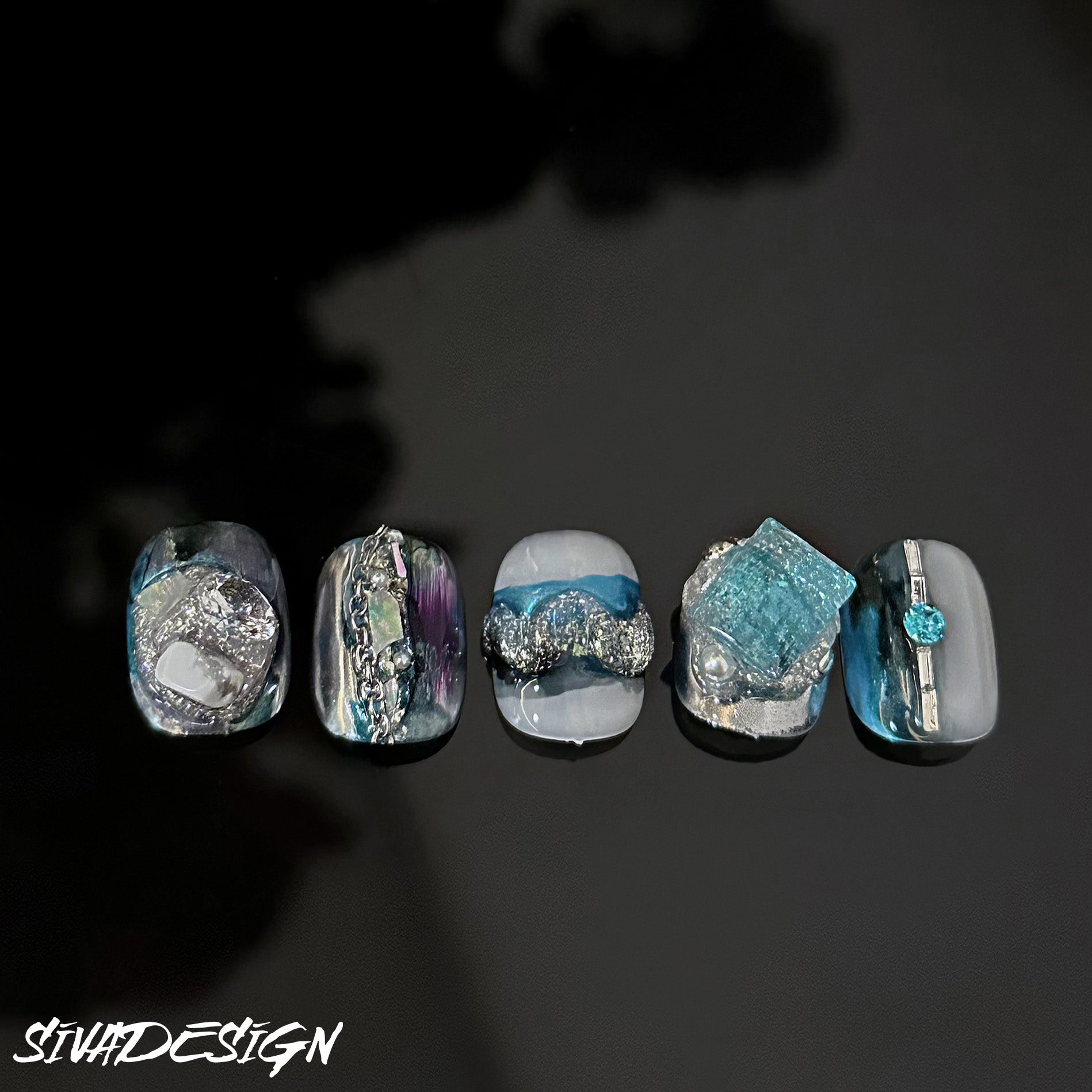 Siva Nail, Arctic Mystique, Blue Shining Style Press on Nails