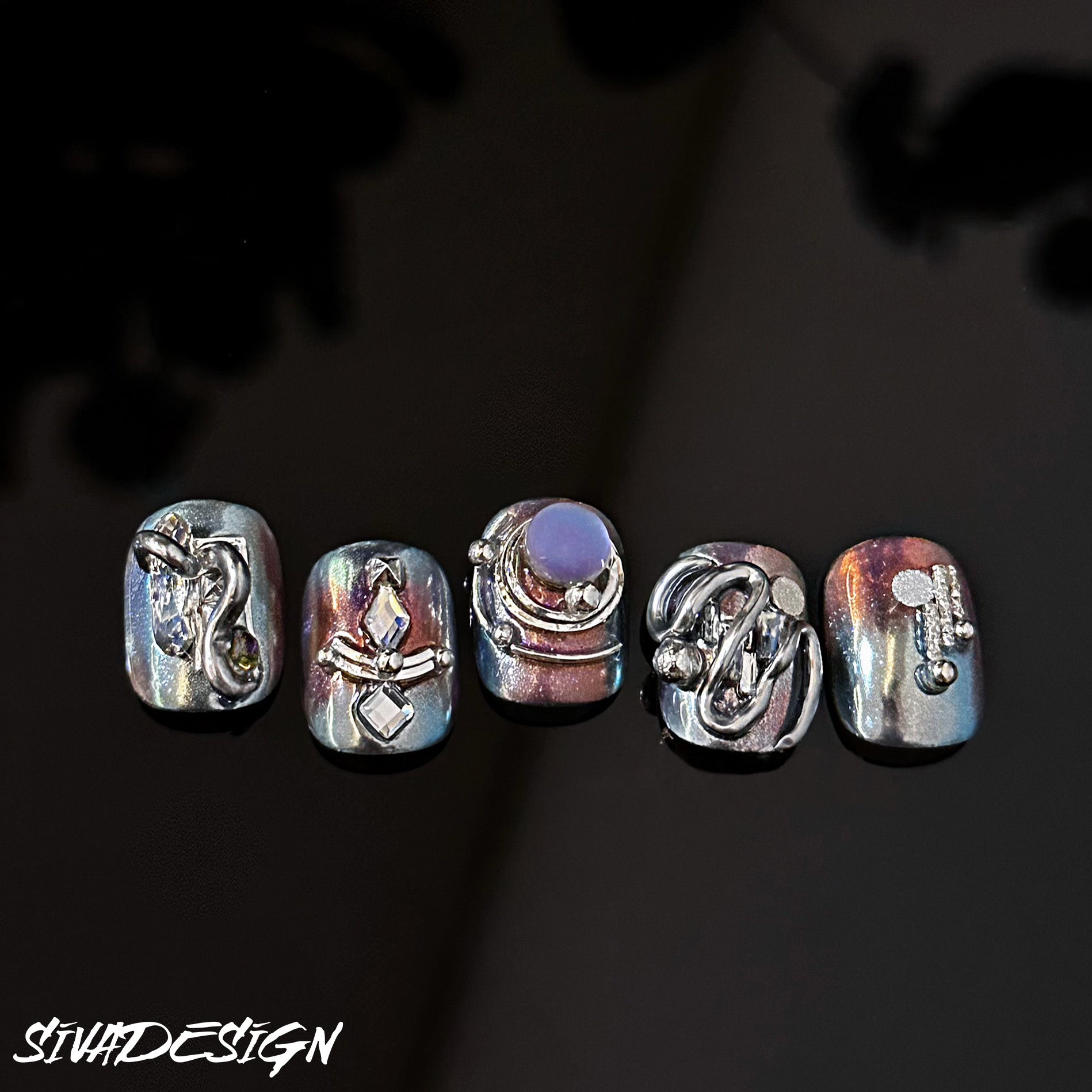 Siva Nail, Astral Allure, Metal Starlight Press on Nails