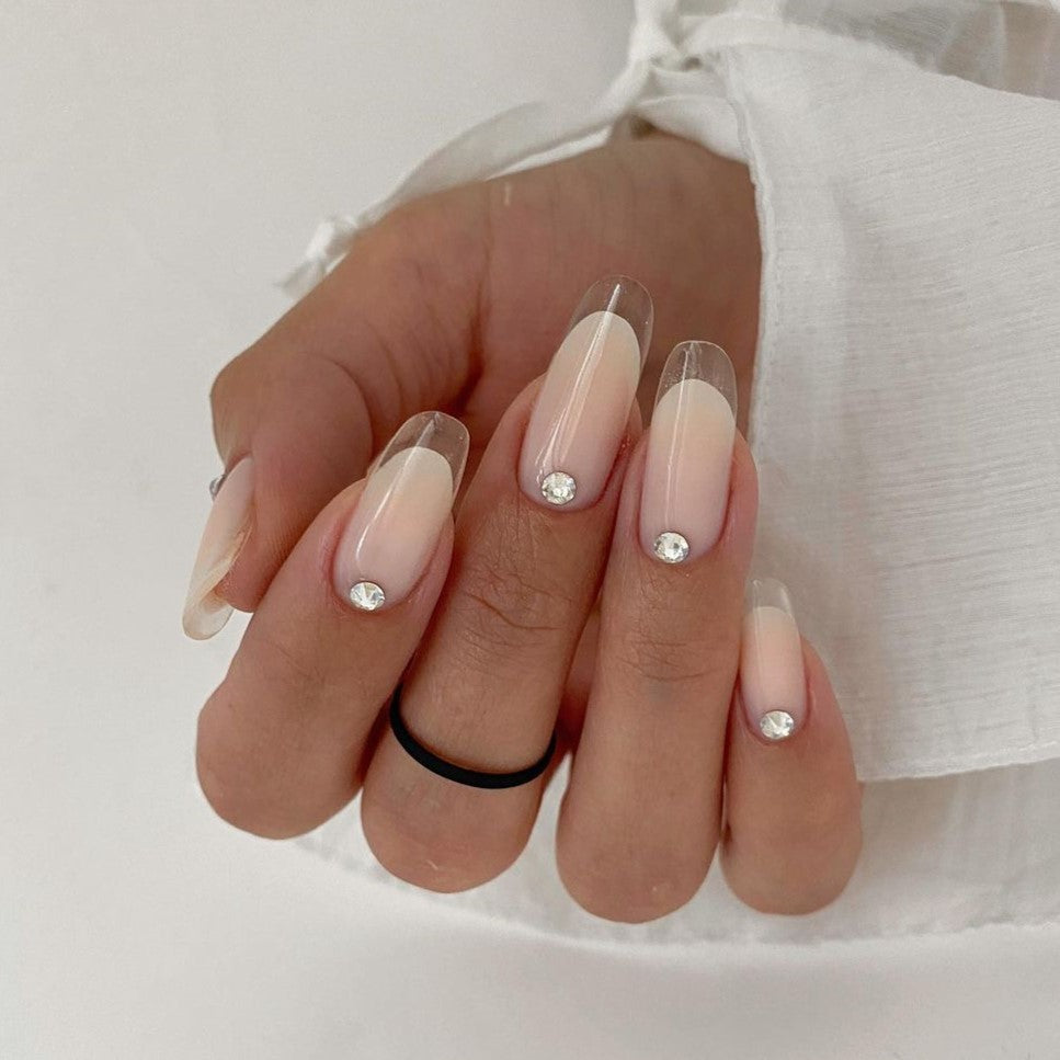 Siva Nail, Blush Charm, Subtle Diamond Accent, Handmade Press on Nails