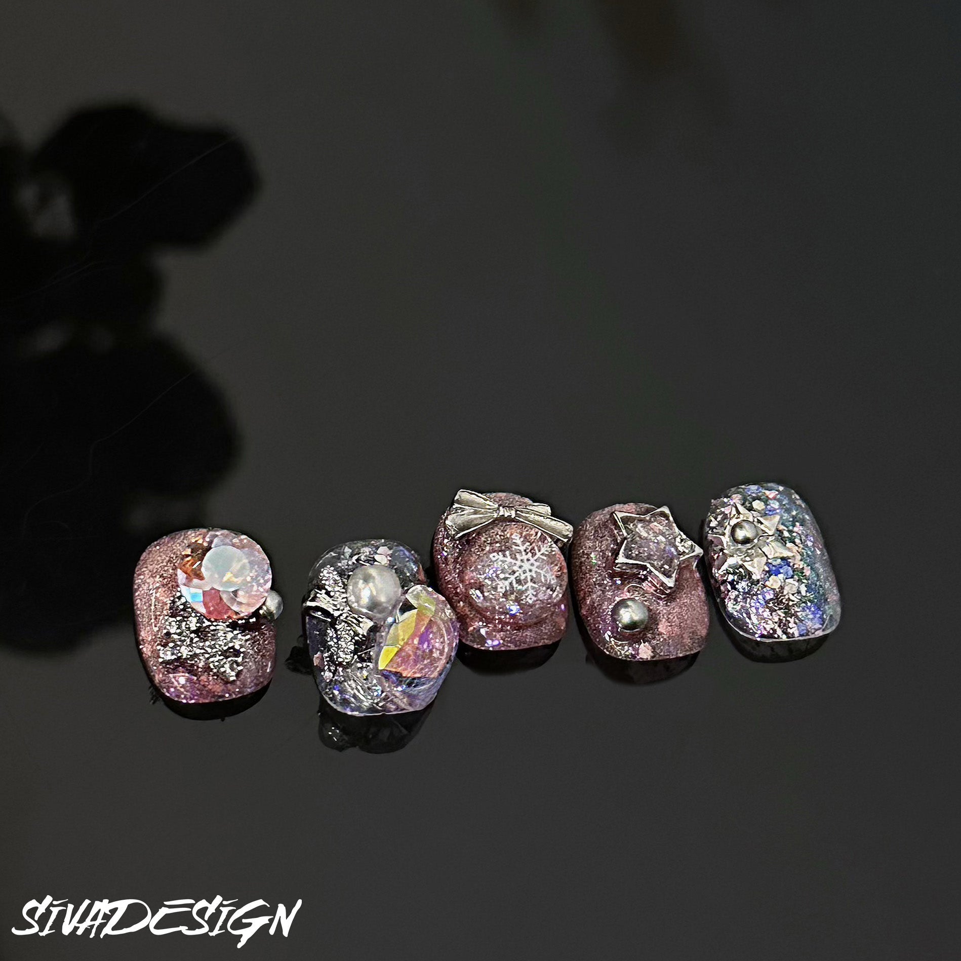 Siva Nail, Crystal Snow, Glam Style Handmade Press on Nails