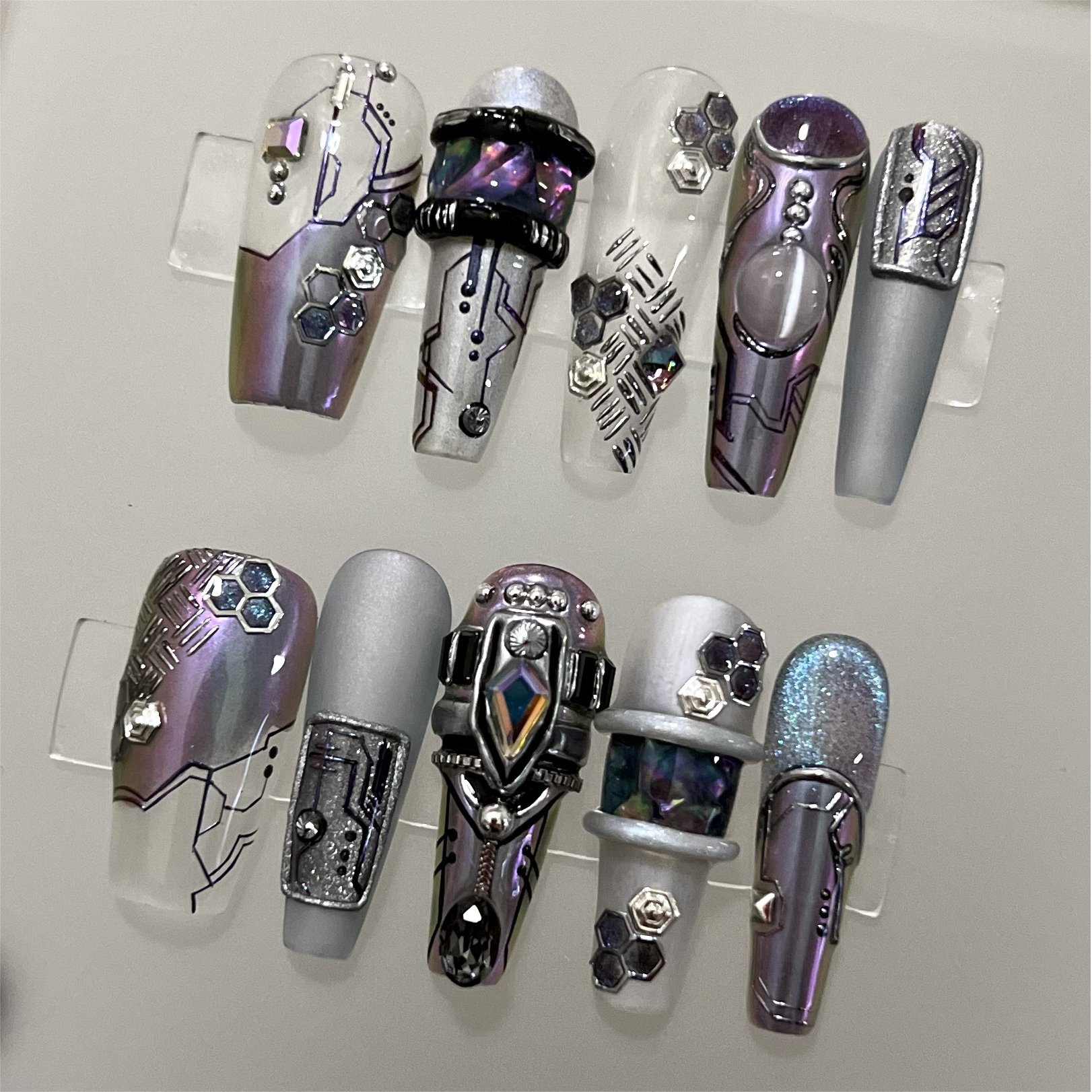 Siva Nail, Cyber Nexus, Futuristic Metal Style Handmade Press on Nails