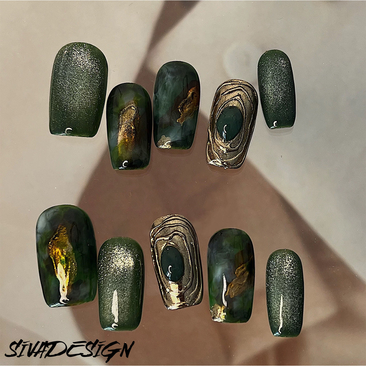 Siva Nail, Deep Woodlands, Nature-Inspired Style Handmade Press on Nails