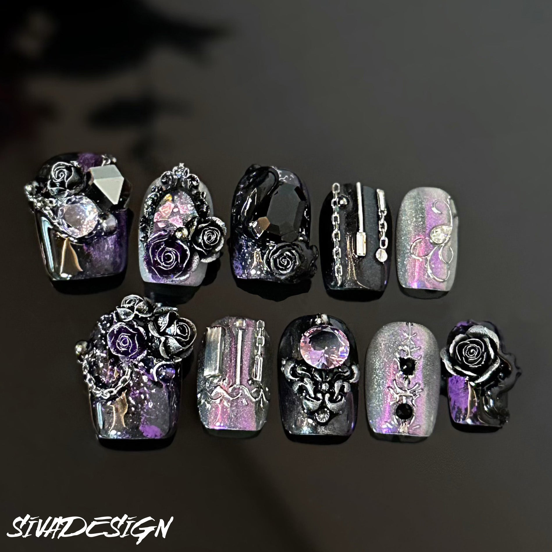 Siva Nail, Gothic Garden, Elegant Handmade Press on Nails