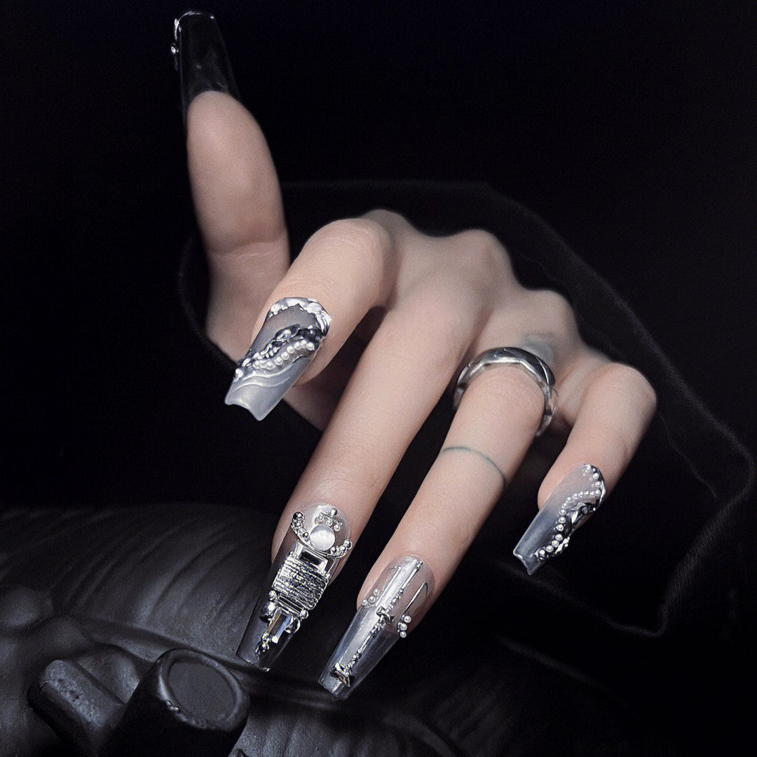 Siva Nail, Servo Chic, Robotic Allure, Handmade Press on Nails