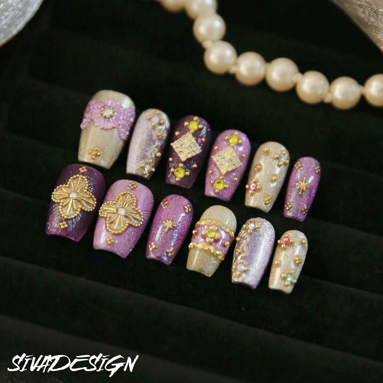 Siva Nail, Purple Majesty, Royal Style Handmade Press on Nails