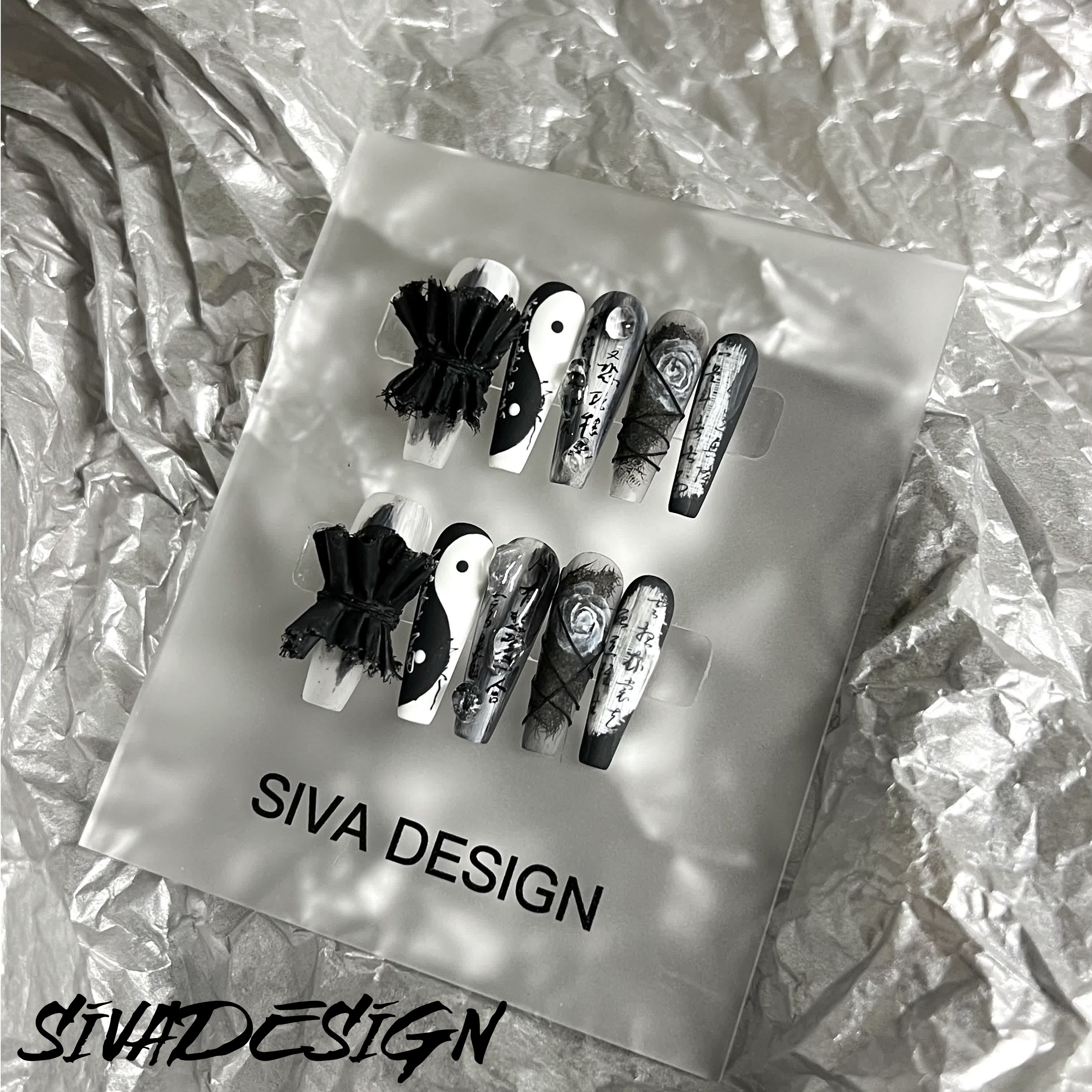 Siva Nail, Reincarnation Spirit, Dark Elegance, Handmade Press on Nails