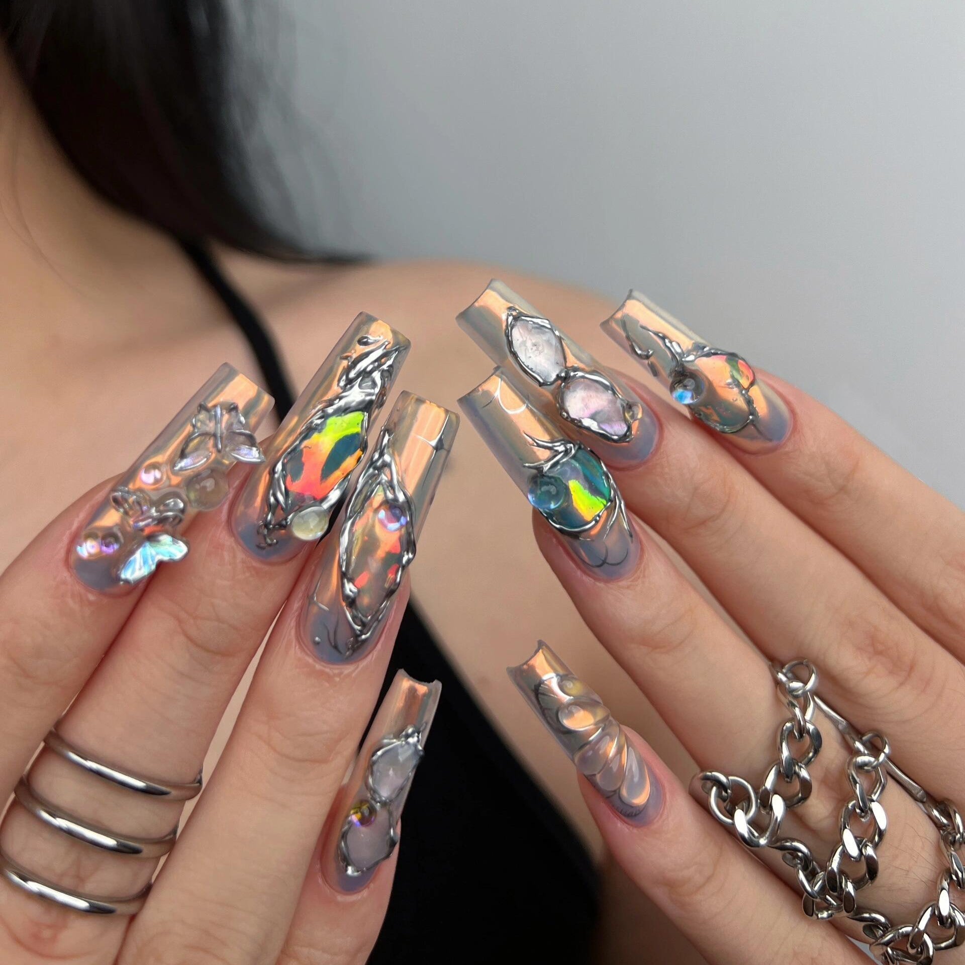 Siva Nail, Spectrum Surge, Prismatic Jewel, Handmade Press on Nails