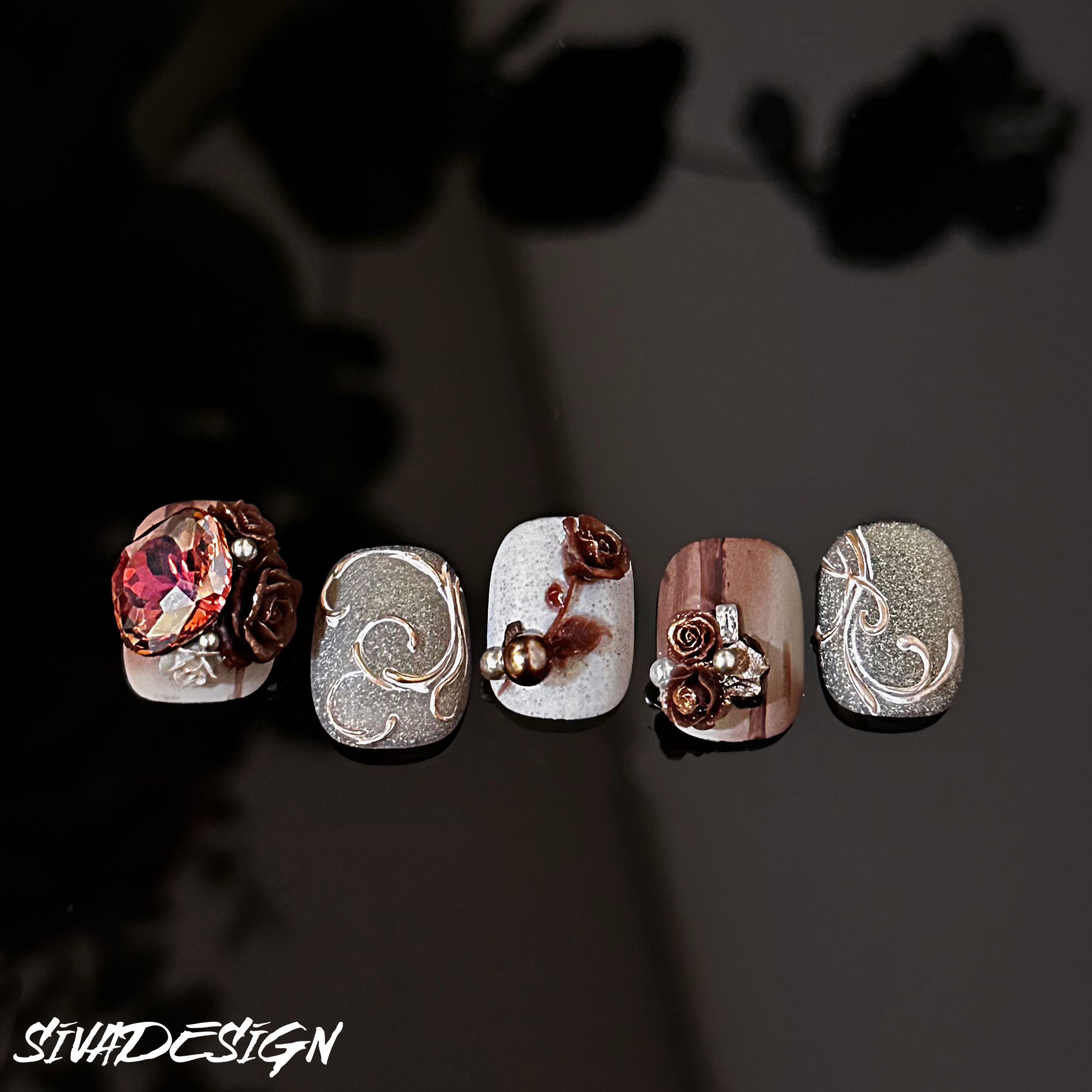 Siva Nail, Vintage Rose, Elegant Bloom, Handmade Press on Nails