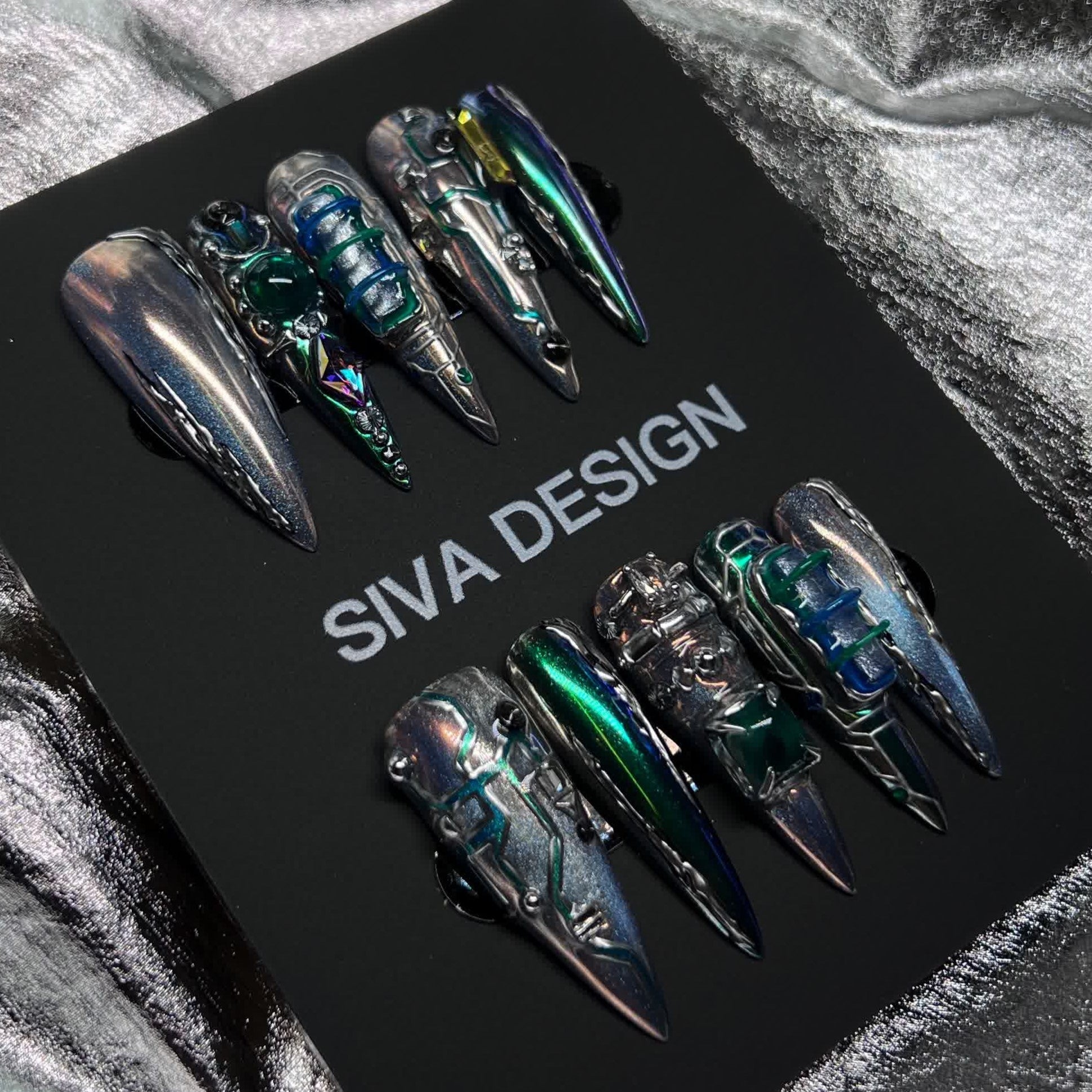 Siva Nail, Cyber Glow, Futuristic Handmade Press on Nails