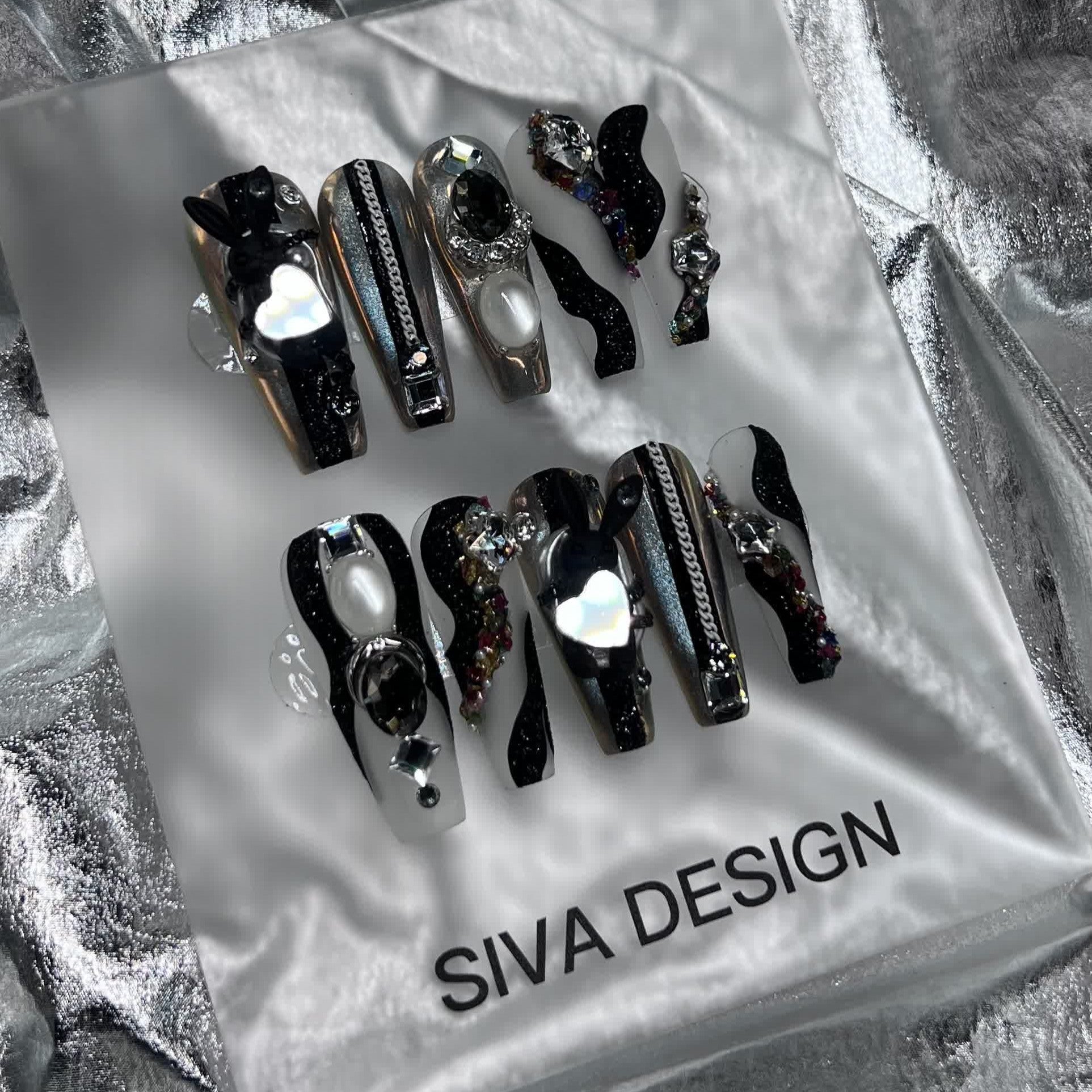 Siva Nail, Rabbit (Black), Chic Handmade Press on Nails