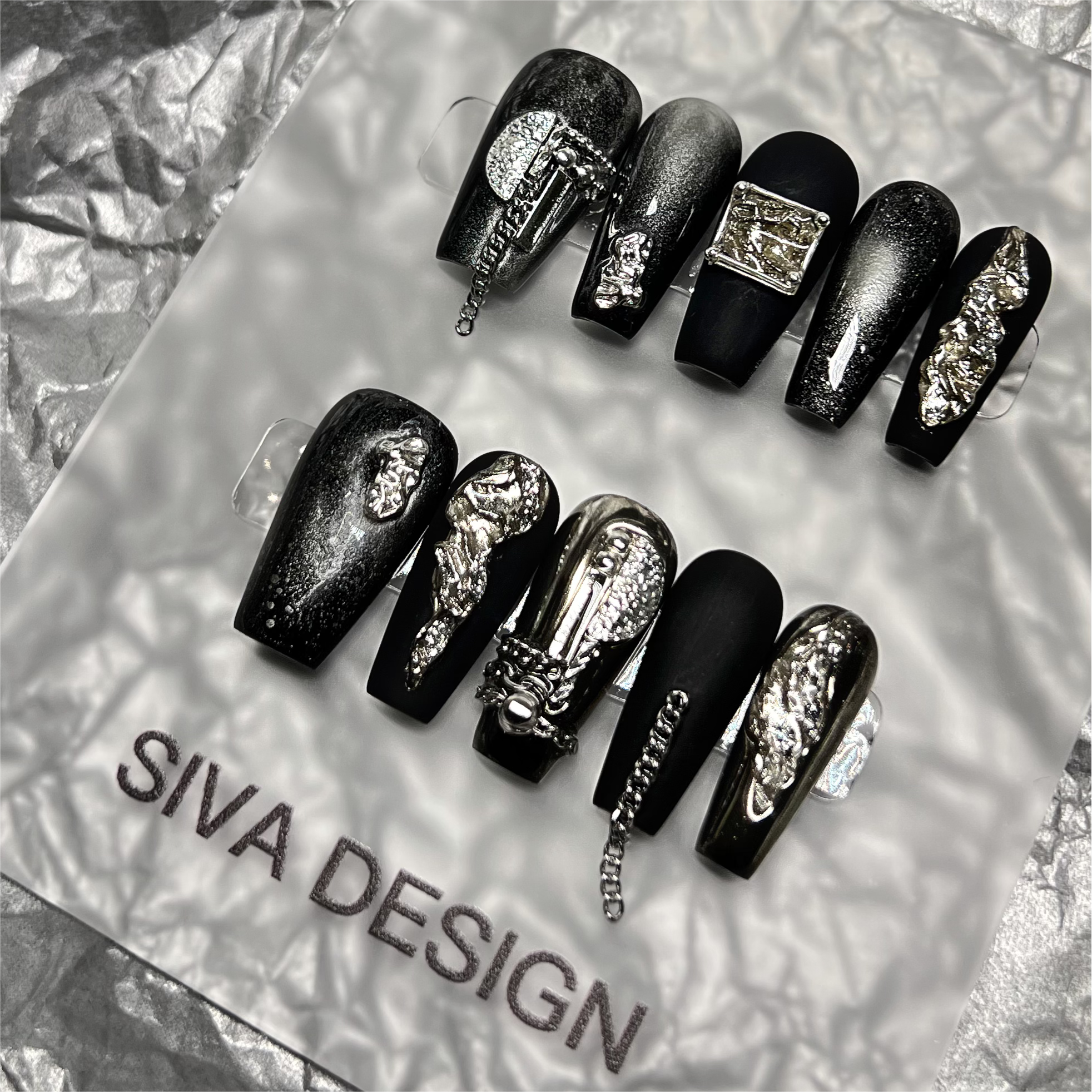 Siva Nail, Midnight Luxe, Metallic Handmade Press on Nails