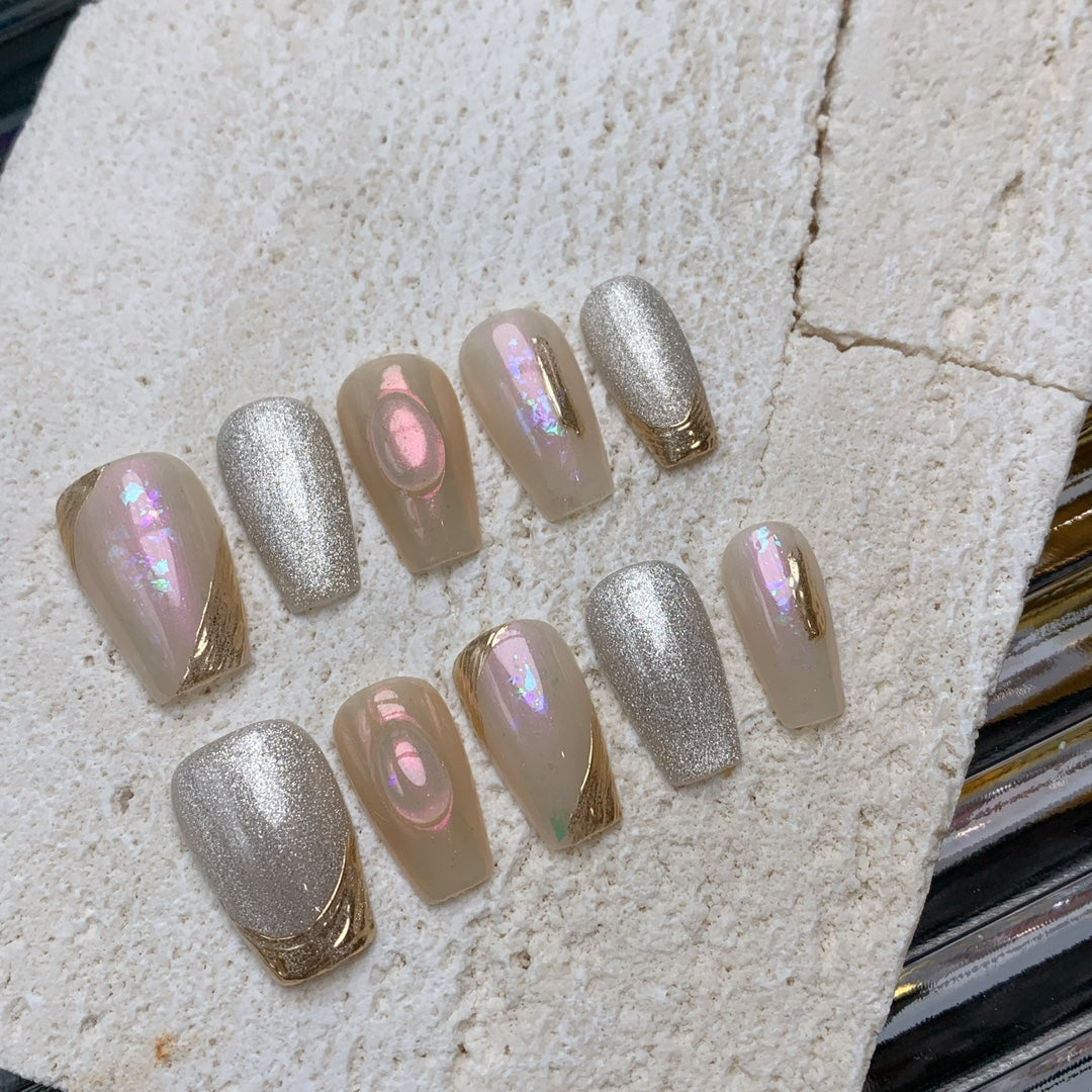 Siva Nail, Rose Tendril, Iridescent Glow, Handmade Press on Nails