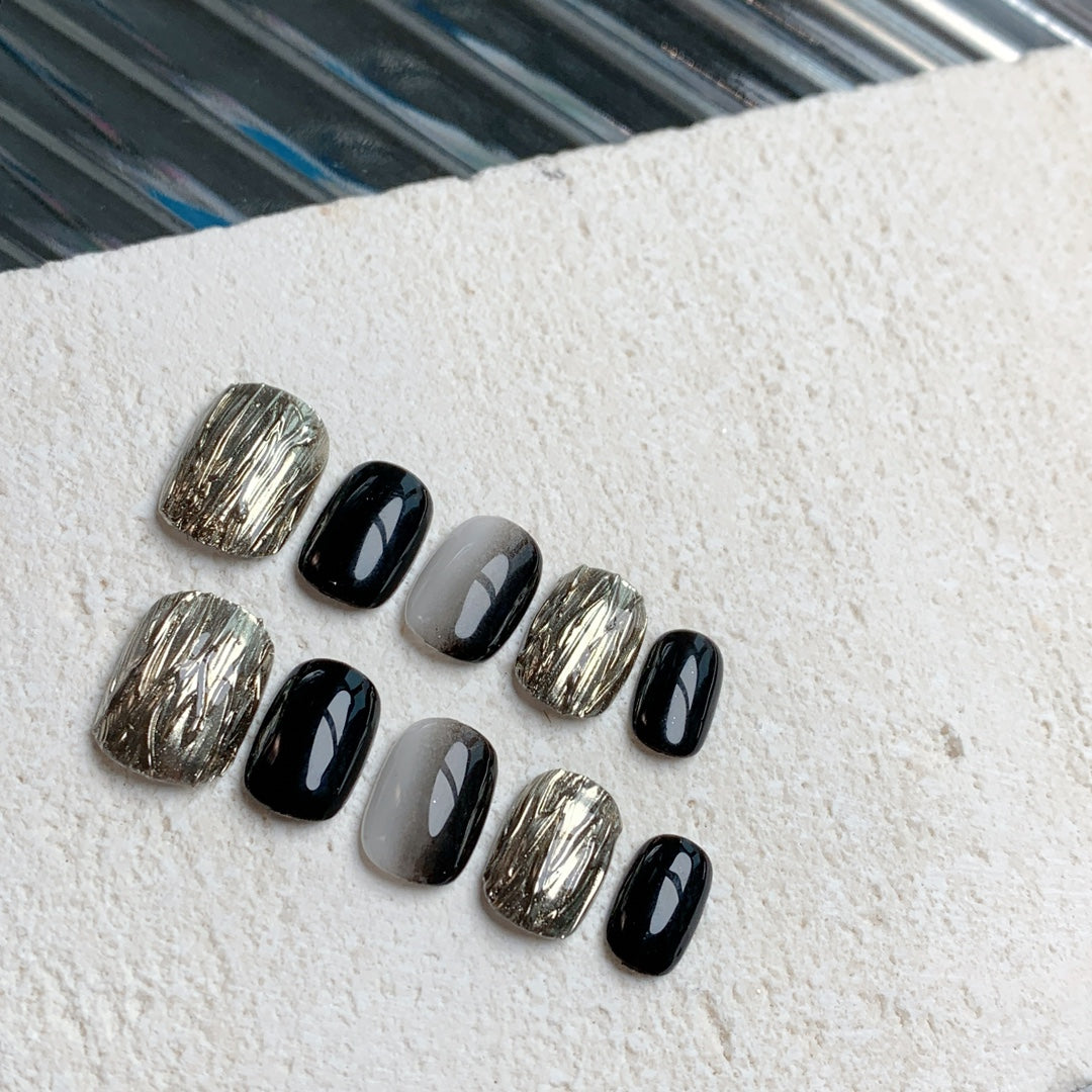 Siva Nail, Midnight Goldrush, Metallic Glamour, Handmade Press on Nails