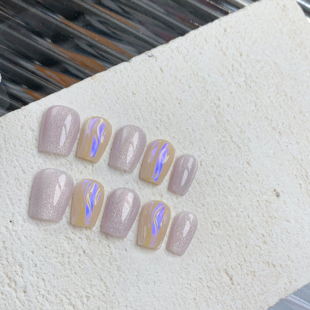 Siva Nail, Iridescent Strokes, Dreamy Flow, Handmade Press on Nails